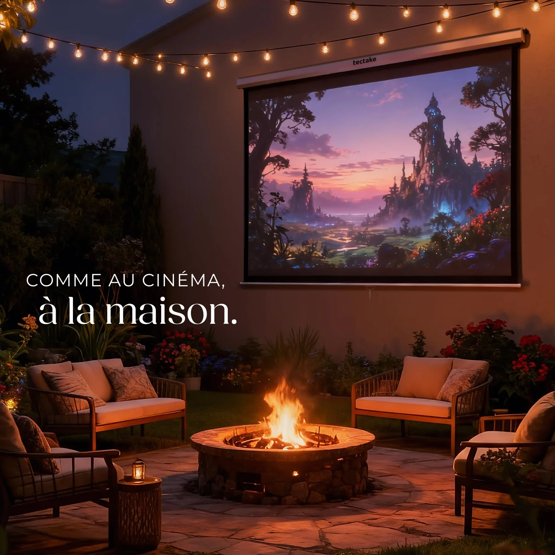 Tectake Écran de Projection 203x203cm 110" 1:1/16:9/4:3 Enroulable Fixation Murale Plafond