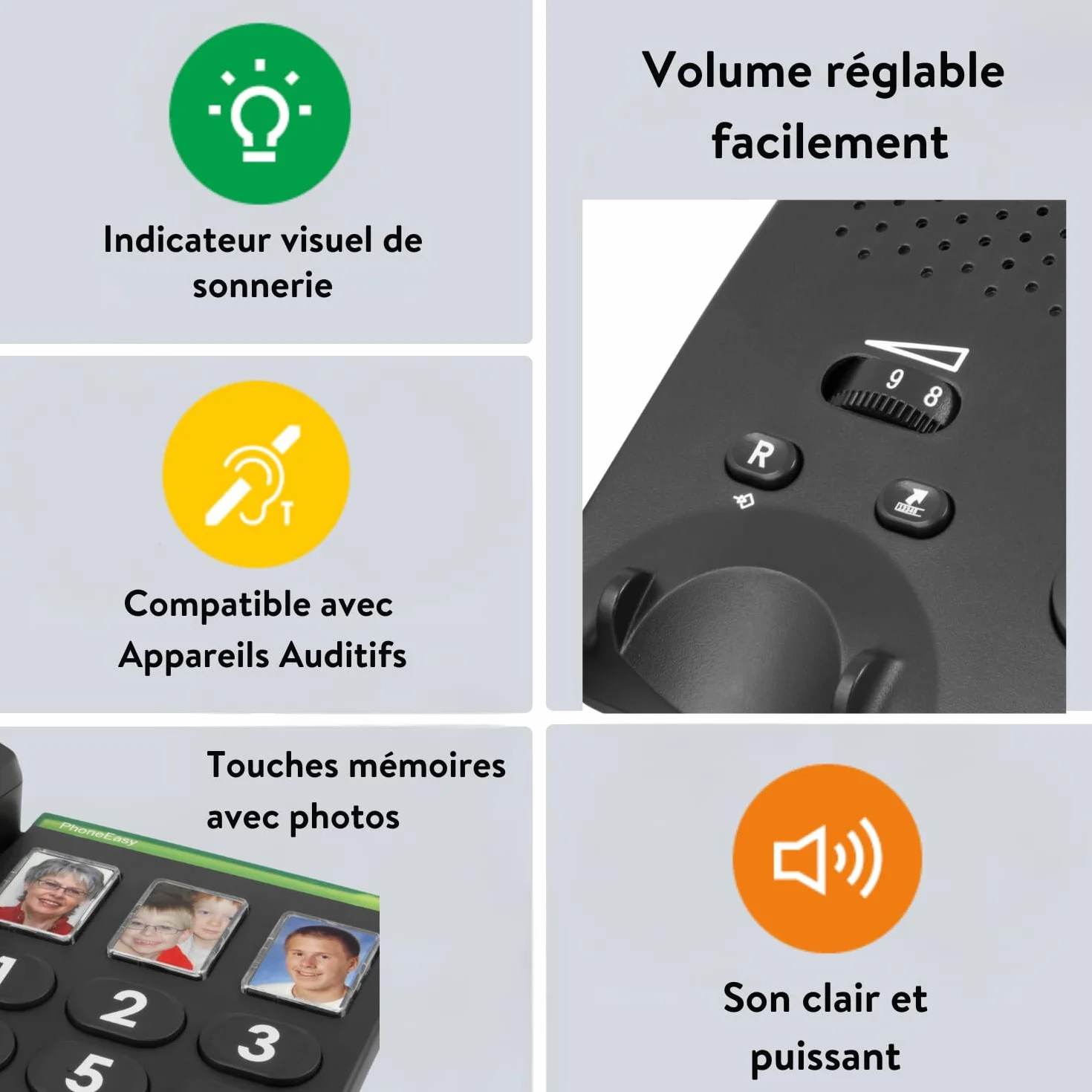 Doro PhoneEasy 331ph Téléphone Fixe pour Seniors Grandes Touches Numérotation Abrégée Compatible Appareils Auditifs
