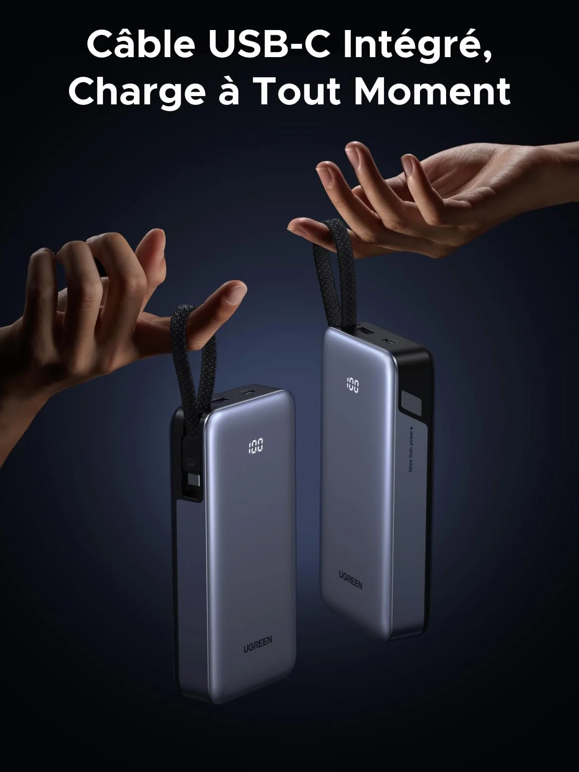 UGREEN Nexode 45W Power Bank 20000mAh PD3.0 USB C Câble Intégré Charge Rapide Portable pour iPhone 17 16 15 Galaxy S25 S24 MacBook