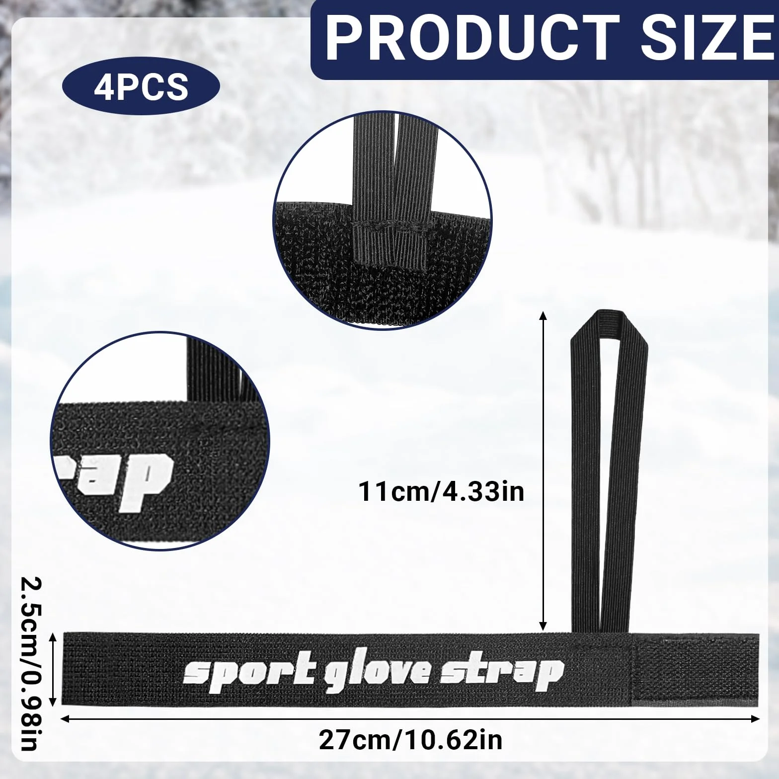 Laisse pour Gants de Ski, Sangle de Sécurité Élastique Réglable, Accessoires de Ski (Noir) 4 Pièces