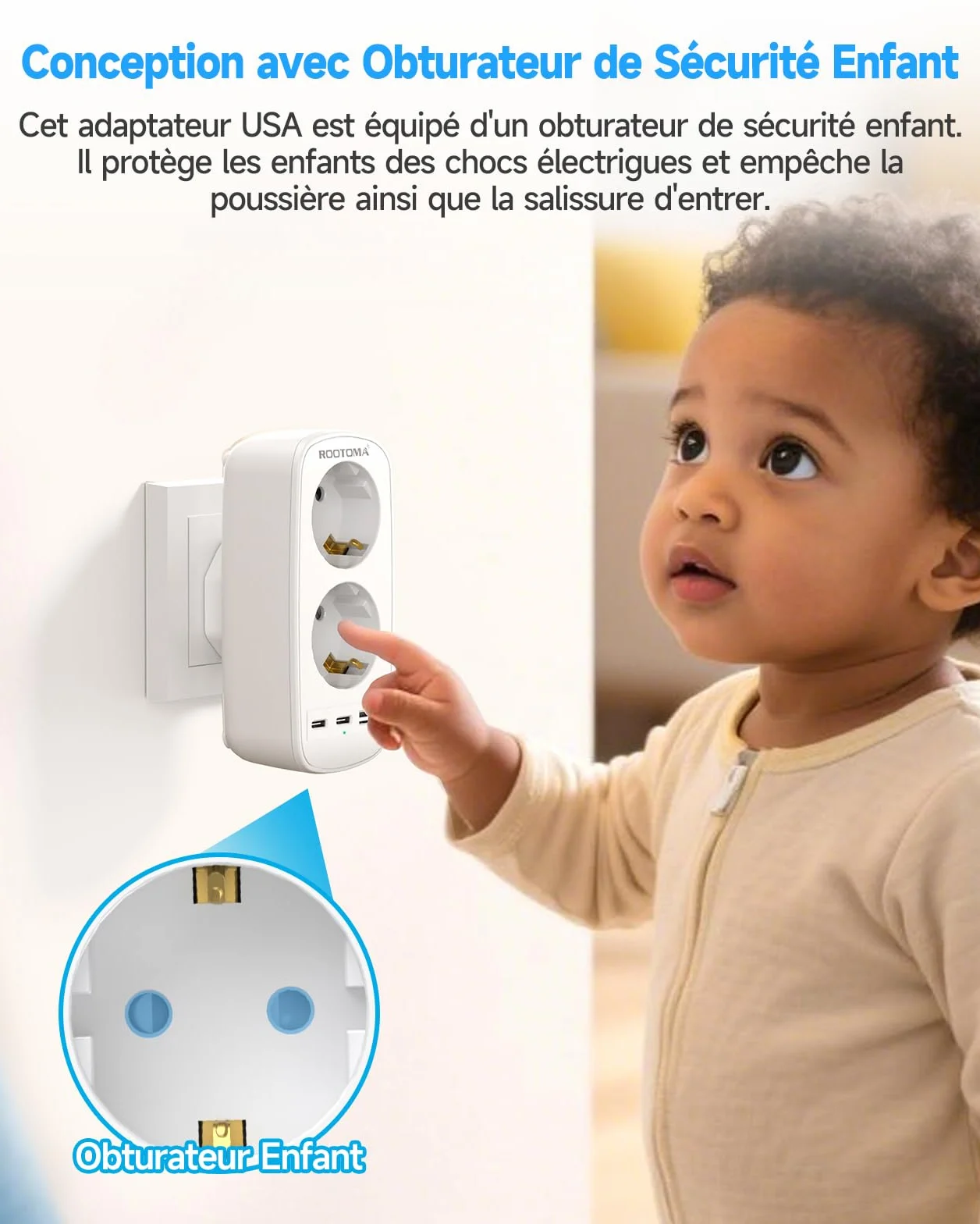 Prise Adaptateur Type G Double Prise avec 3 USB pour Angleterre, Irlande, Dubai, Maldives