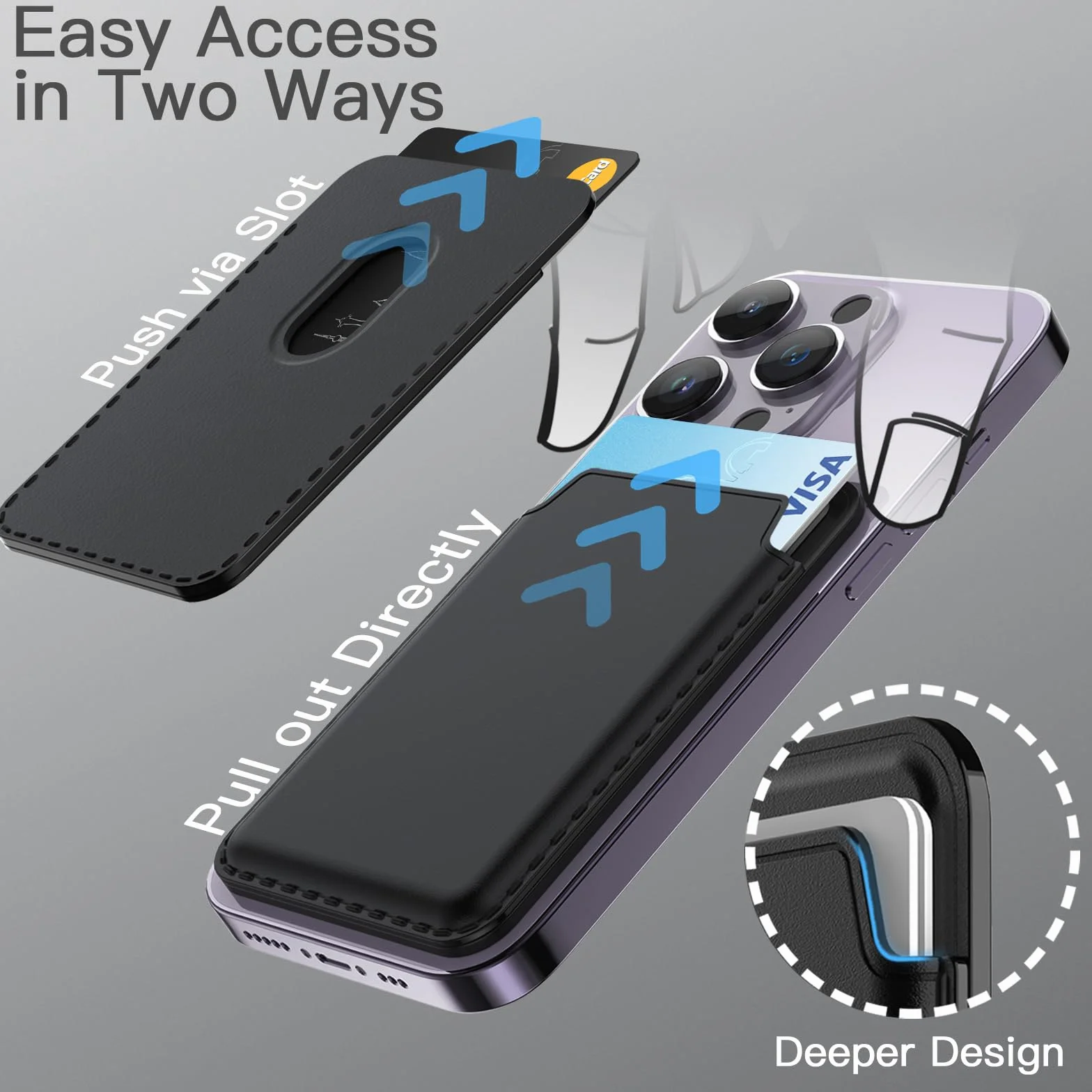 JETech Magnétique Portefeuille Compatible MagSafe iPhone 17/17e/Air/16/15/14/13/12 Séries Porte-Cartes PU Noir