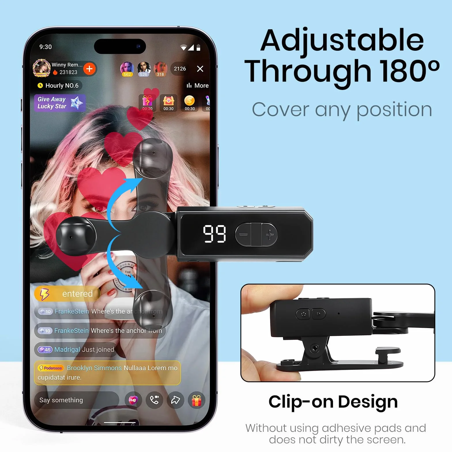 TikTok TikTok – Appareil tactile automatique avec 198 vitesses réglables, rechargeable, clic instantané pour likes en direct, tâches de réseaux sociaux (noir)