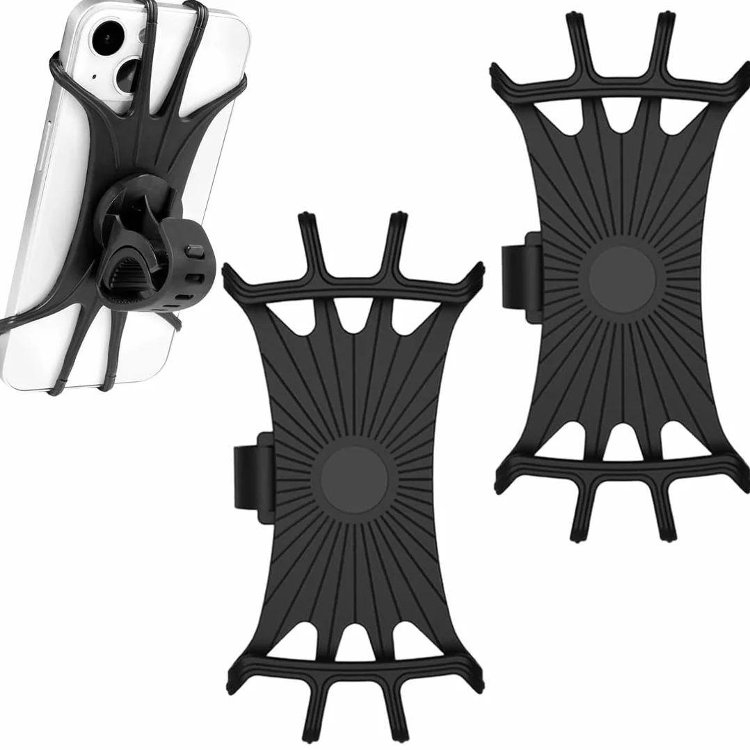 2 Pièces Porte Telephone Velo, Support Téléphone Velo Portable en silicone pour vélo, Rotatif à 360 °, Support de téléphone portable, Compatible avec iPhone SE/11/12/13/14Pro Max/X/XS MAX/8'' à 6,5''
