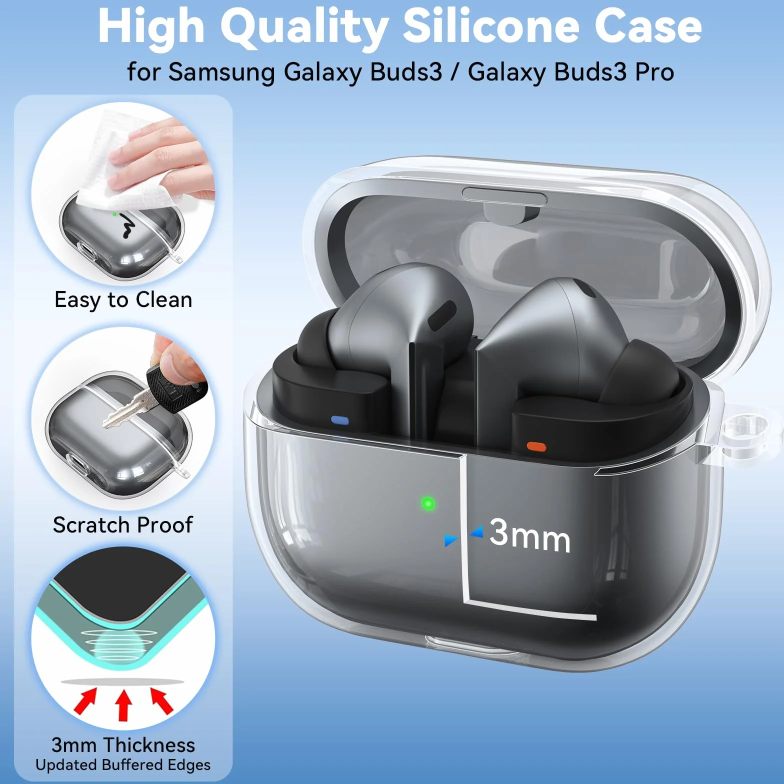 YLK Coque Samsung Galaxy Buds 3 Pro/Buds 3 Étui Antichoc TPU Souple Recharge USB-C Sans Fil Transparent