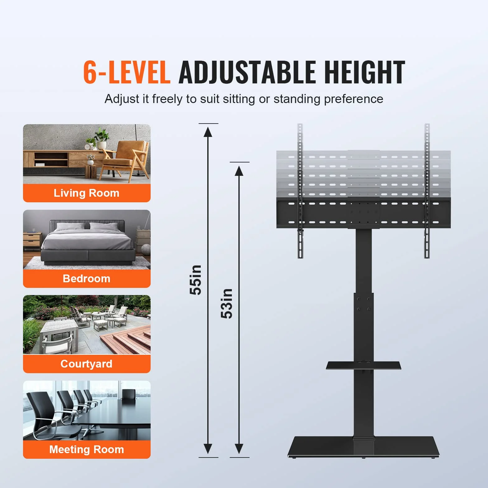 VEVOR Support TV Pivotant 81,3-216 cm, Pied Réglable en Hauteur, Charge 45 kg, VESA 400x800 mm