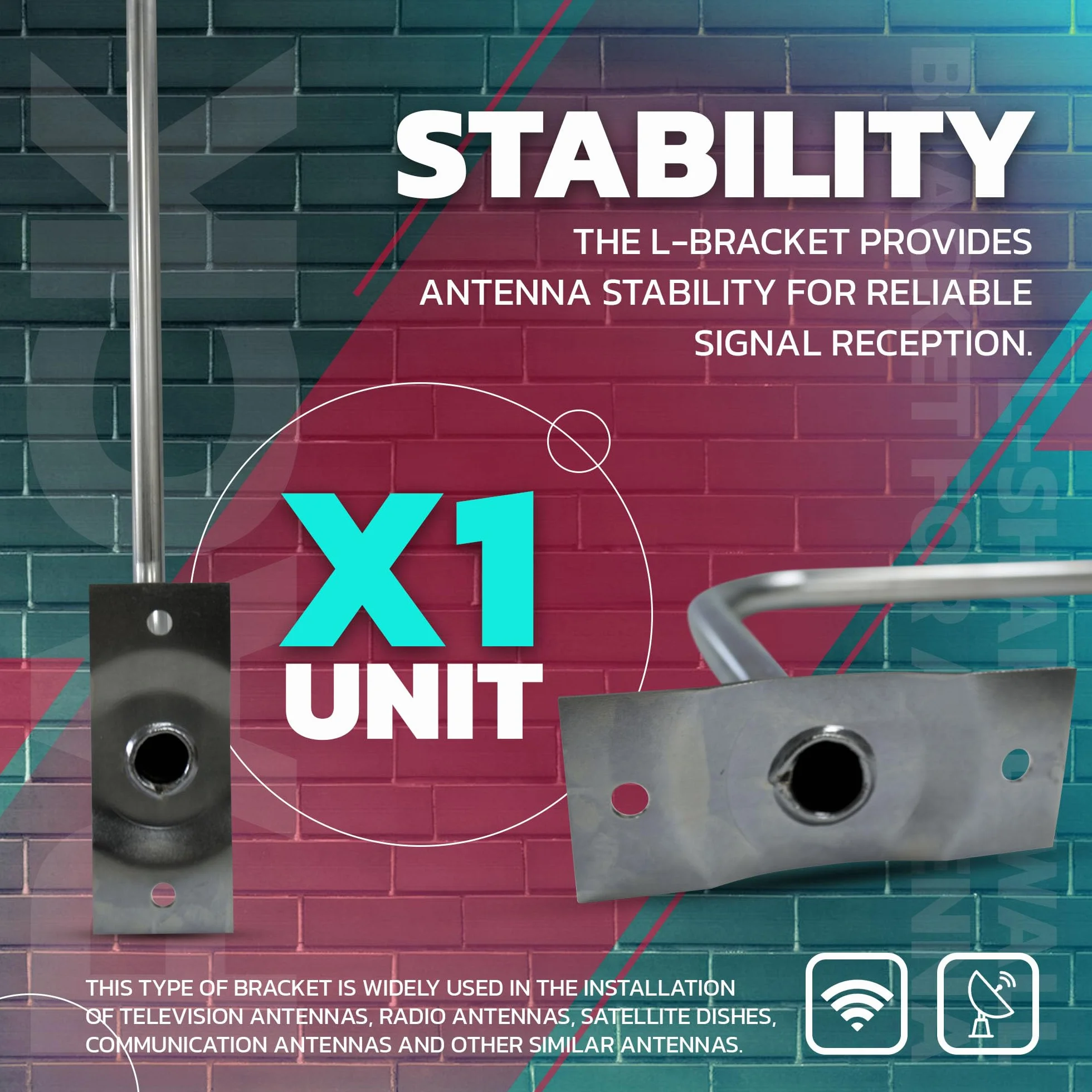 DOJA Barcelona | Fixation Antenne | Pack 1 | mat Parabole Mural en L | Ø25mm | 30X58cm | Suport Antenne En Acier | Accessoires De Fixation | Pour Support Mural TV et Mat Parabole Satellite