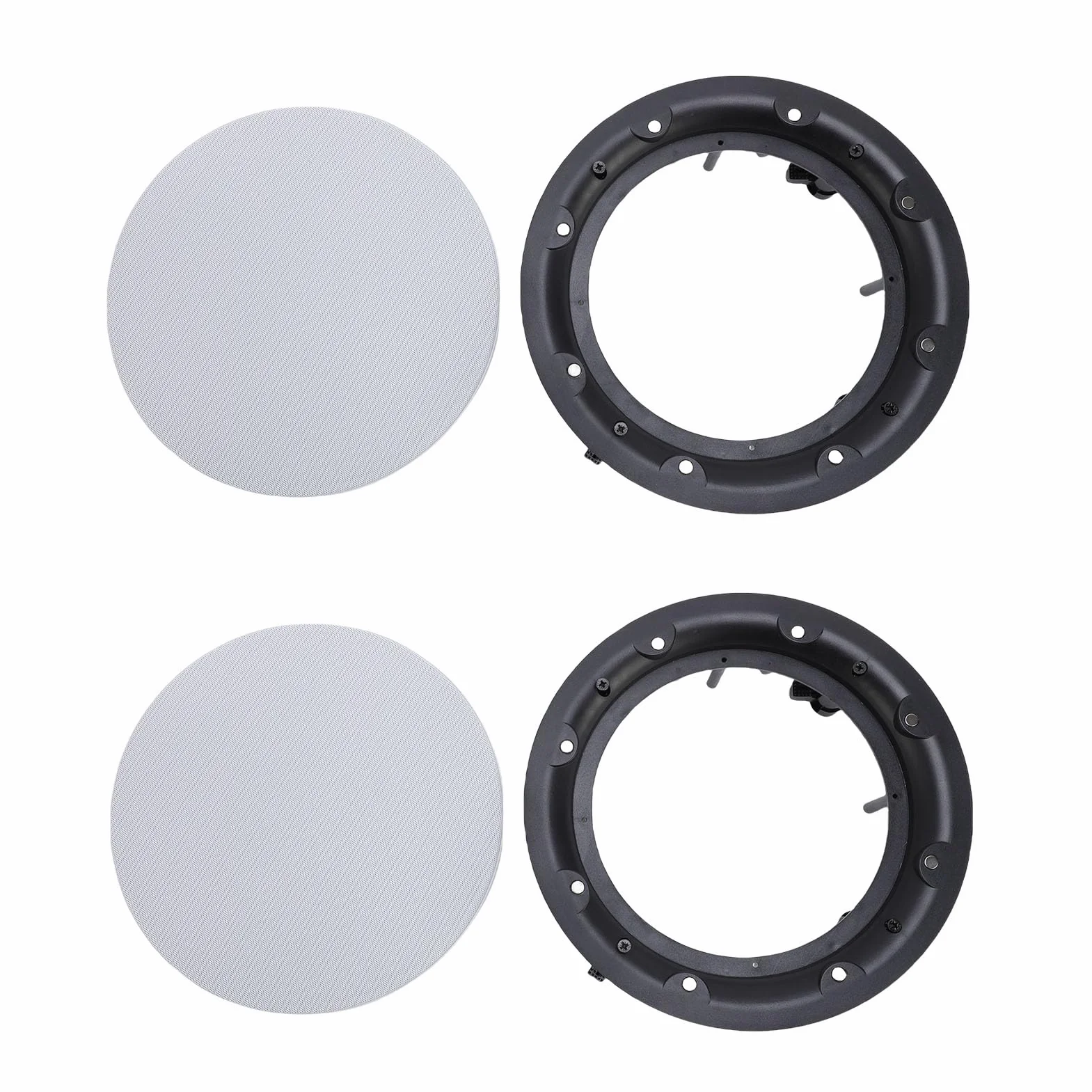 Sxhlseller Lot de 2 Grilles de Haut-Parleur de Plafond Rondes Magnétiques en Métallique avec Base de Montage en ABS, Finition Blanche Pouvant être Peinte, Diamètre Extérieur 280 Mm pour