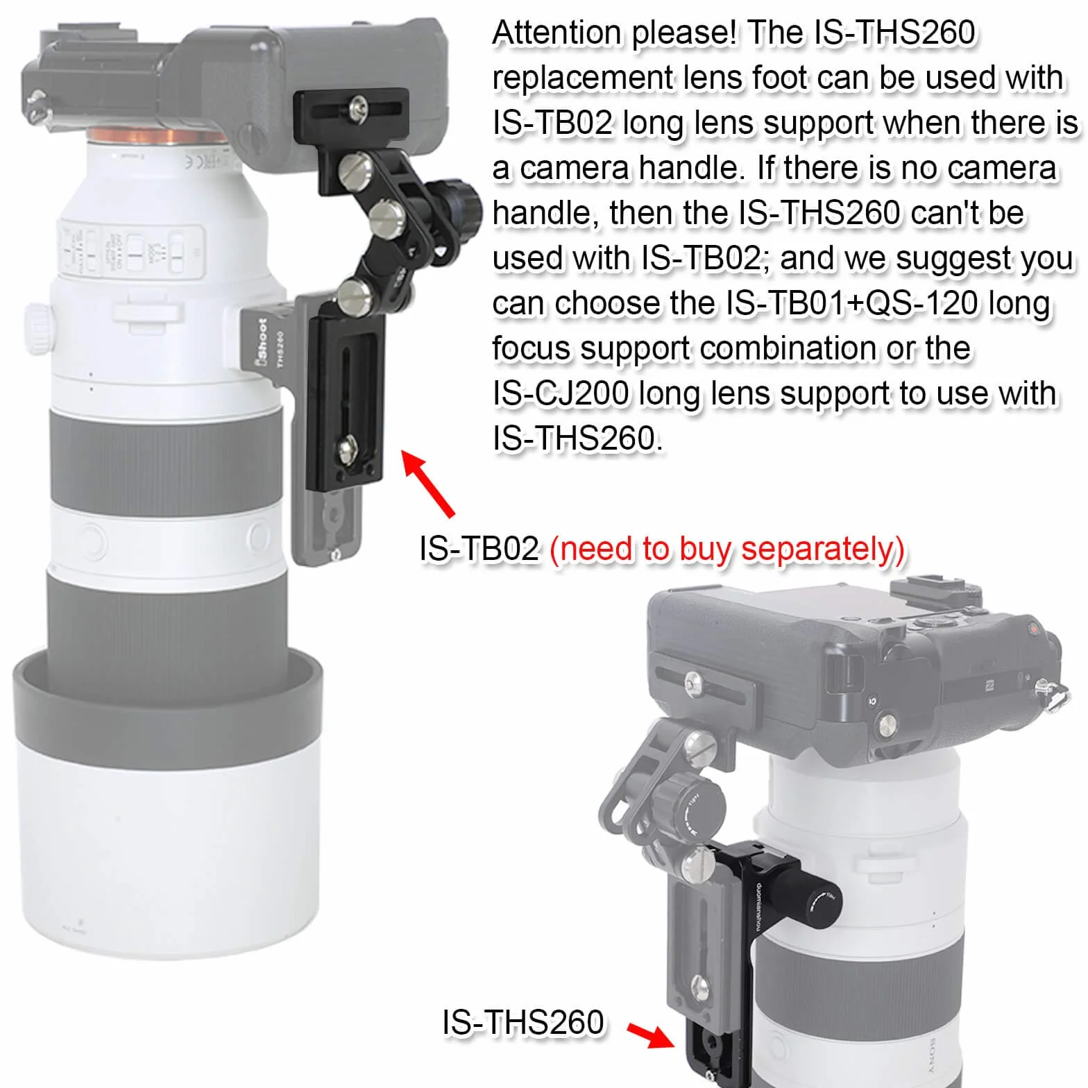 iShoot Pièces de rechange pour Sony FE 200-600 mm f/5.6-6.3 G OSS Lens - Anneaux de fixation pour trépied