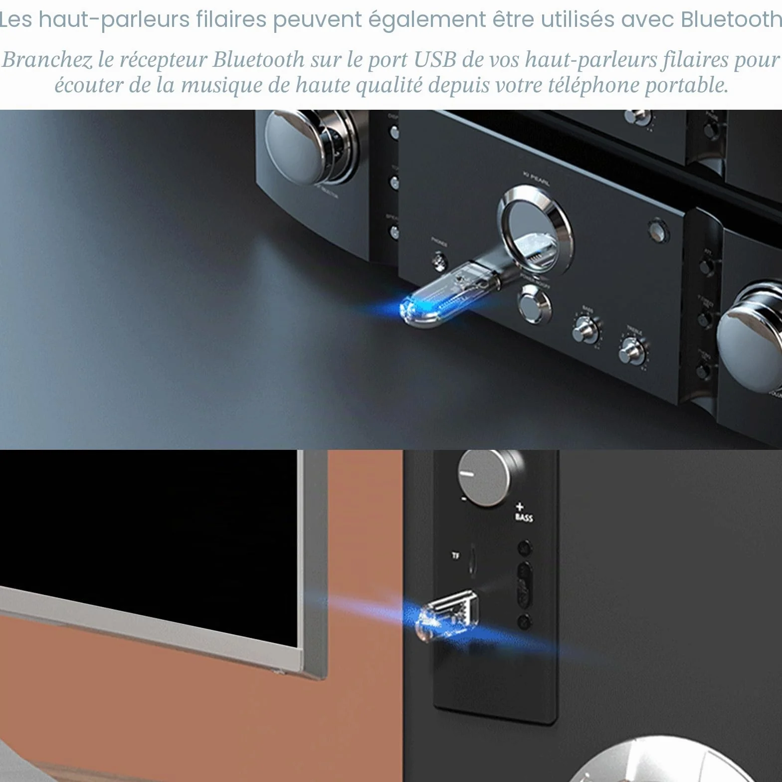 Adaptateur Bluetooth Audio 5.3 Récepteur Dongle USB Plug & Play HD pour Haut-Parleurs Chaîne Hi-Fi Voitures