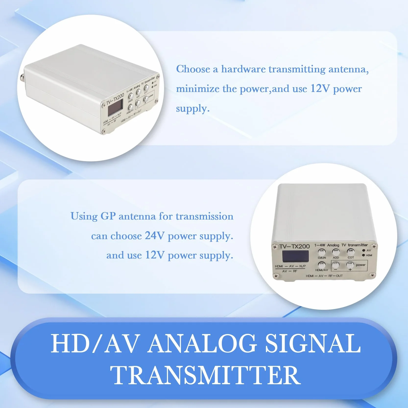 JANZU TV-TX200 Transmetteur TV Analogique VHF/UHF HD/AV avec Antenne Télescopique Prise UE