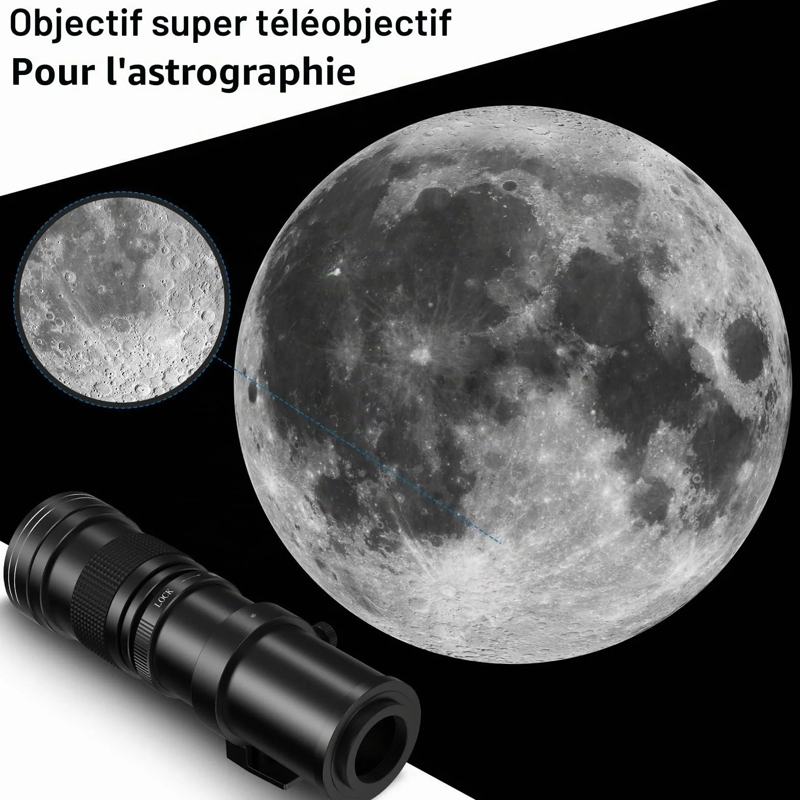 Lightdow 420-800mm f/8.3-16 Téléobjectif pour Canon EF/EF-S Manuel avec Anneau en T