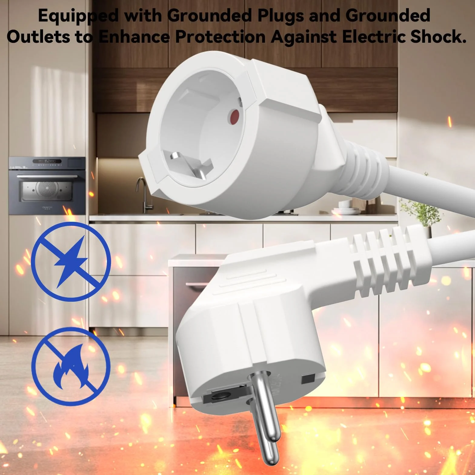 Rallonge Schuko IP20 250V 16A 3680W H05VV-F3G 1,5 mm² 0,5 m Blanc