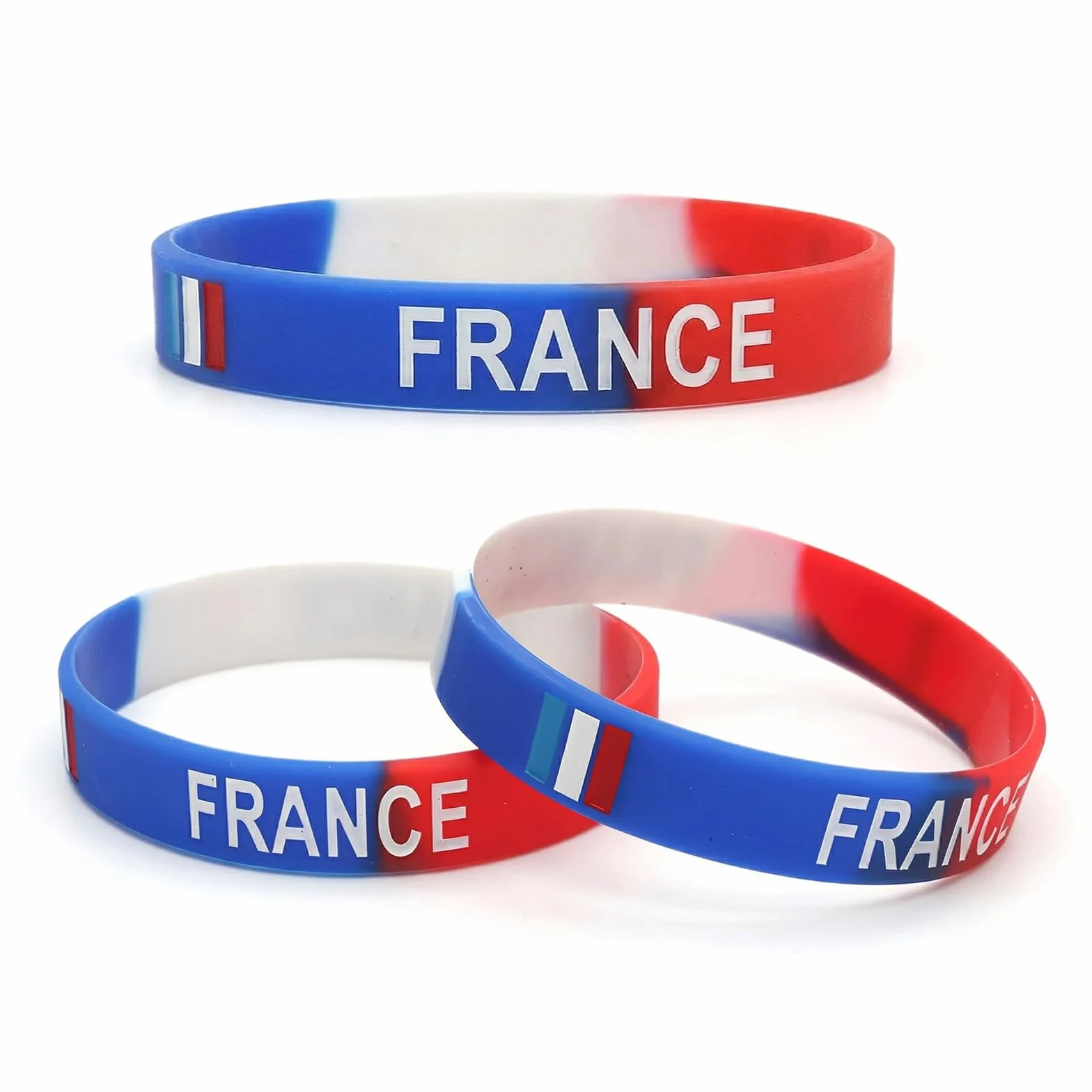 Lot de 3 Bracelets Silicone France - Accessoire Supporter Drapeau Français pour Football et Rugby - Kit Supporter Idéal