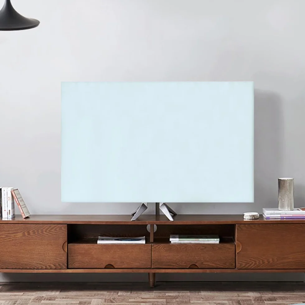 Housse de Télévision Anti-Poussière 32-85 Pouces Tissu Élastique Protection Écran Couleur Unie Beige 56-65 Pouces