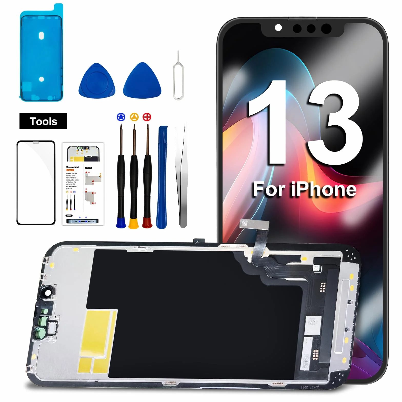 DTD Écran pour iPhone 13 LCD 6.1" de Remplacement pour écran Tactile 3D Touch Digitizer kit de Montage et de réparation 2024 (modèles A2482, A2631, A2634, A2635, A2633)