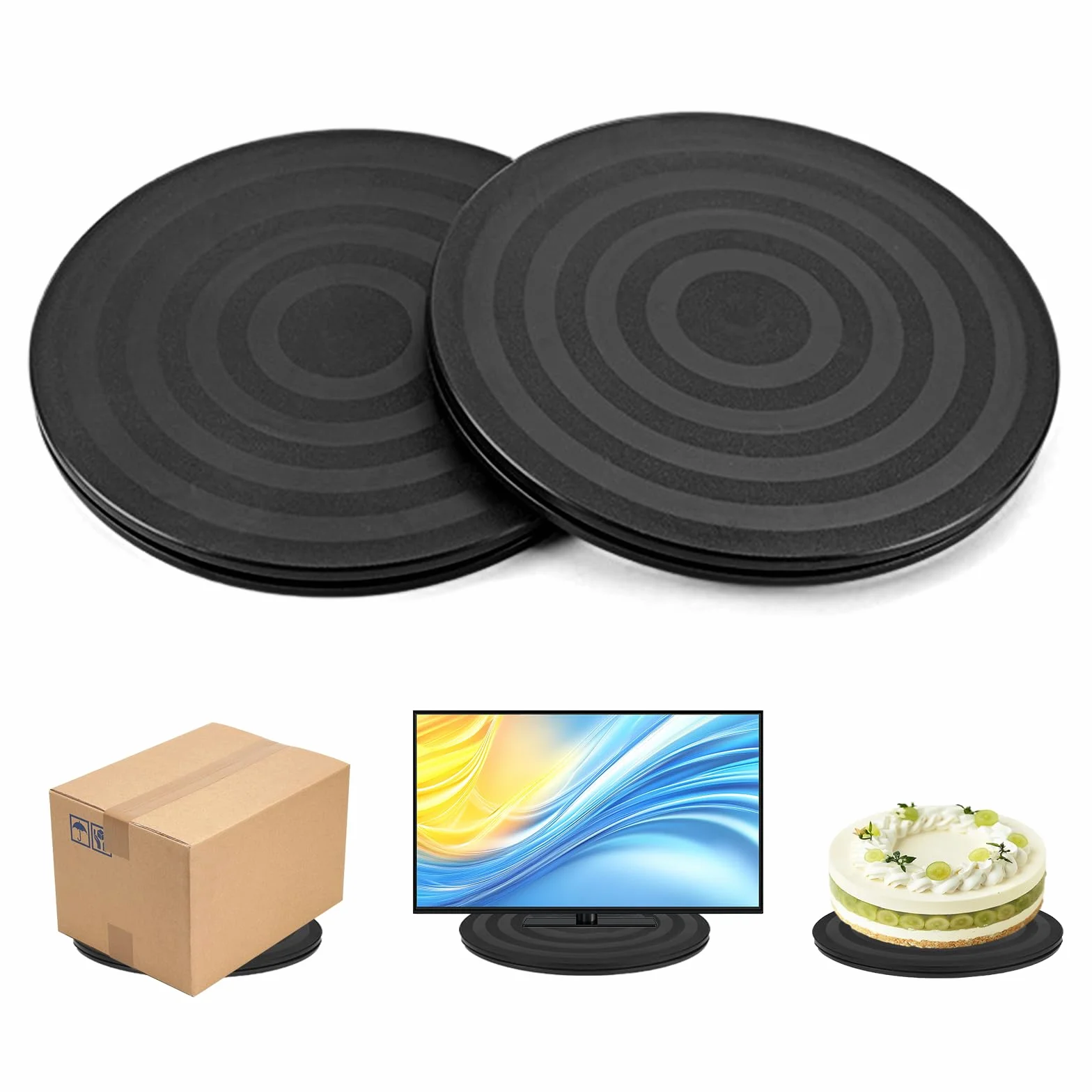 2 Pcs Tourne-Disque Rotatif à 360°Plateau Pivotant,TV Support Pivotant Plateau Universel Rond Plateau Tournant Manuel avec Roulement à Bille pour Ordinateurs Portables, moniteurs, Noir, 20cm