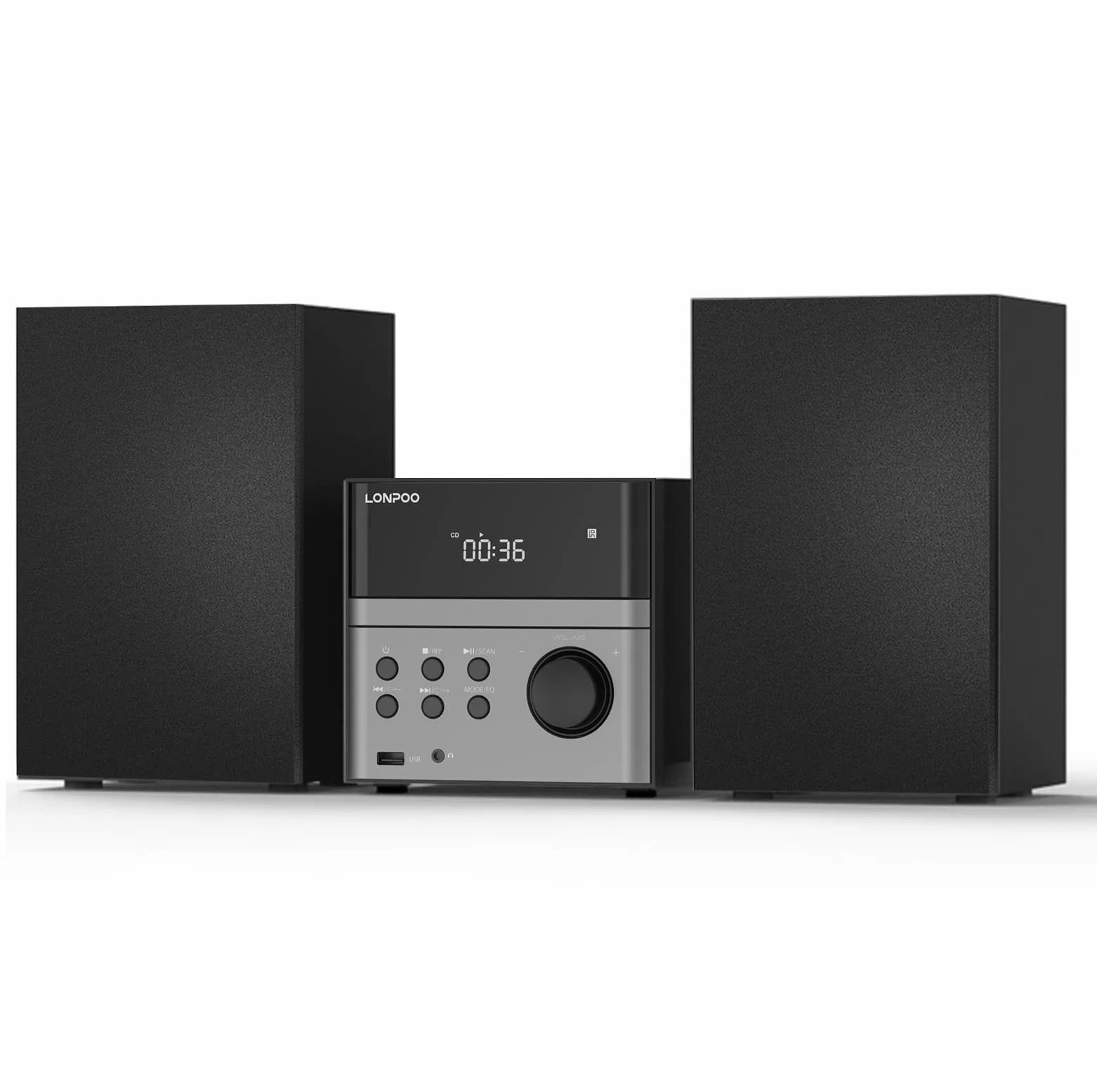 Micro Chaîne Hi-FI Stéréo Système compacte - avec Lecteur CD, Bluetooth, Radio FM, USB, AUX-in, écran LED et Grand Bouton, télécommande (EU-128BT) | Lecteur CD, Bluetooth, radio FM, entrée USB/AUX, sortie casque, technologie DSP, suppression des sons et b