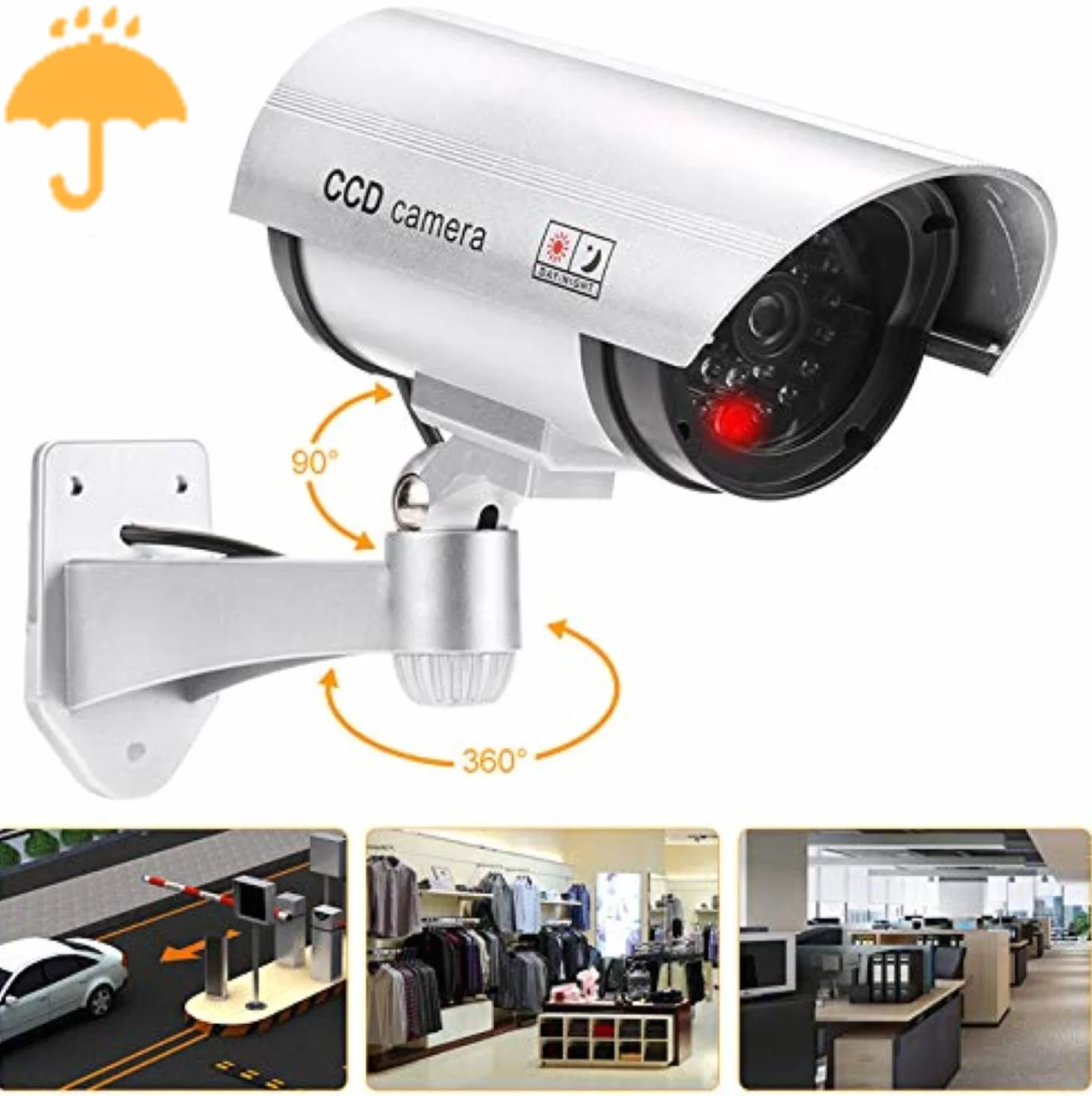 Lot de 2 caméras de Surveillance Professionnelles factices avec Objectif et Surveillance vidéo Clignotante
