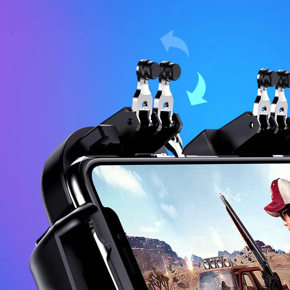 Manette Telephone avec Ventilateur, Contrôleur de Jeu Mobile Portable 6 Doigts Gamepad Joystick L1R1 L2R2 pour PUBG Android iOS iPhone Samsung Huawei Smartphone