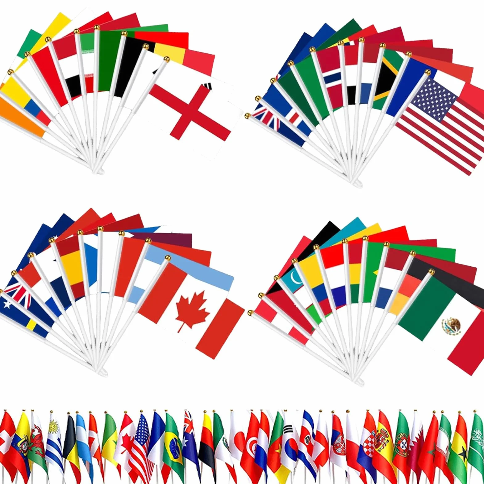 48 Drapeaux WM de football 2026 avec bâtons 14x21 cm Set supporters Coupe du monde 2026