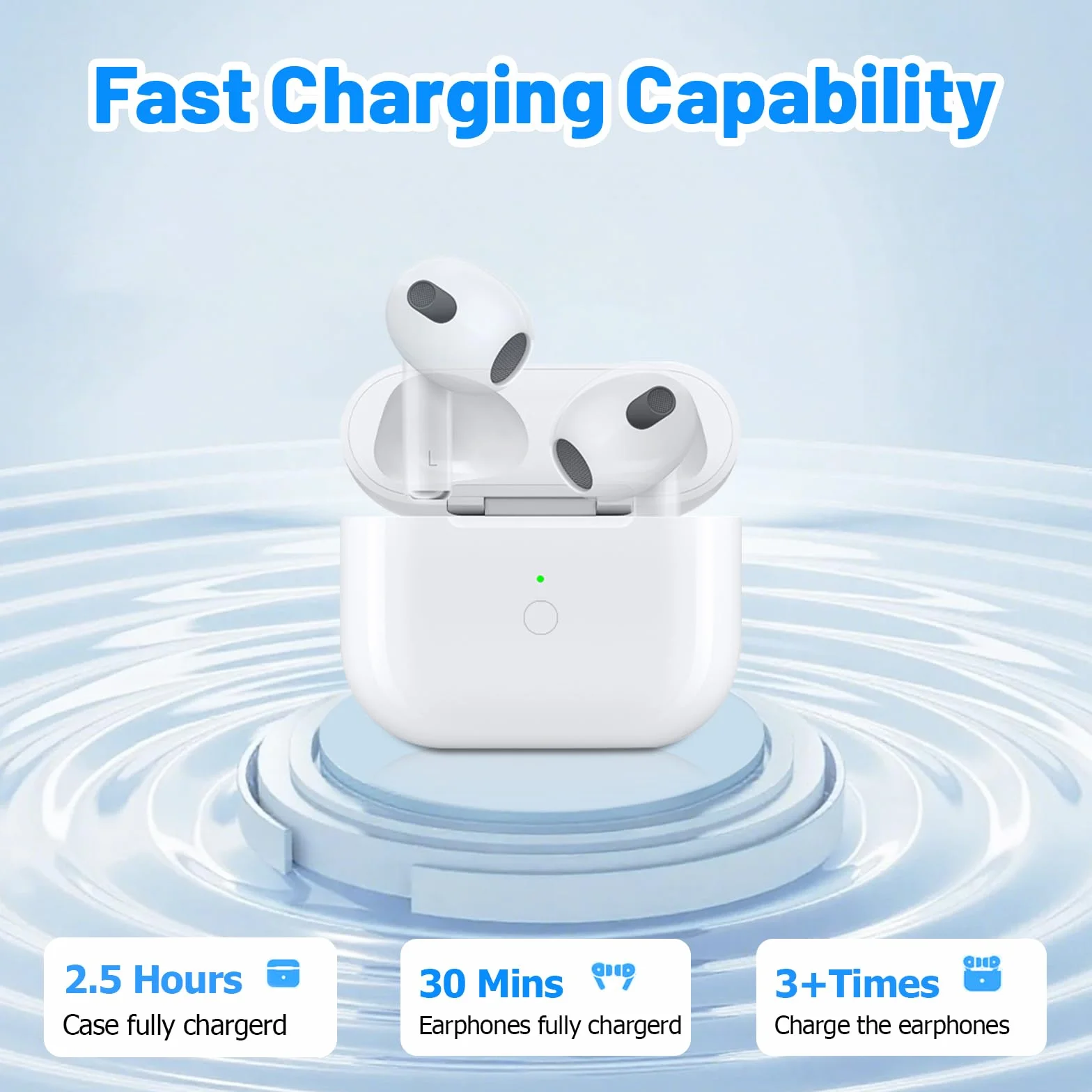 Boîtier de Recharge sans Fil AirPods 3, Remplacement avec Boutons d'appairage, Batterie 620 mAh, Port L