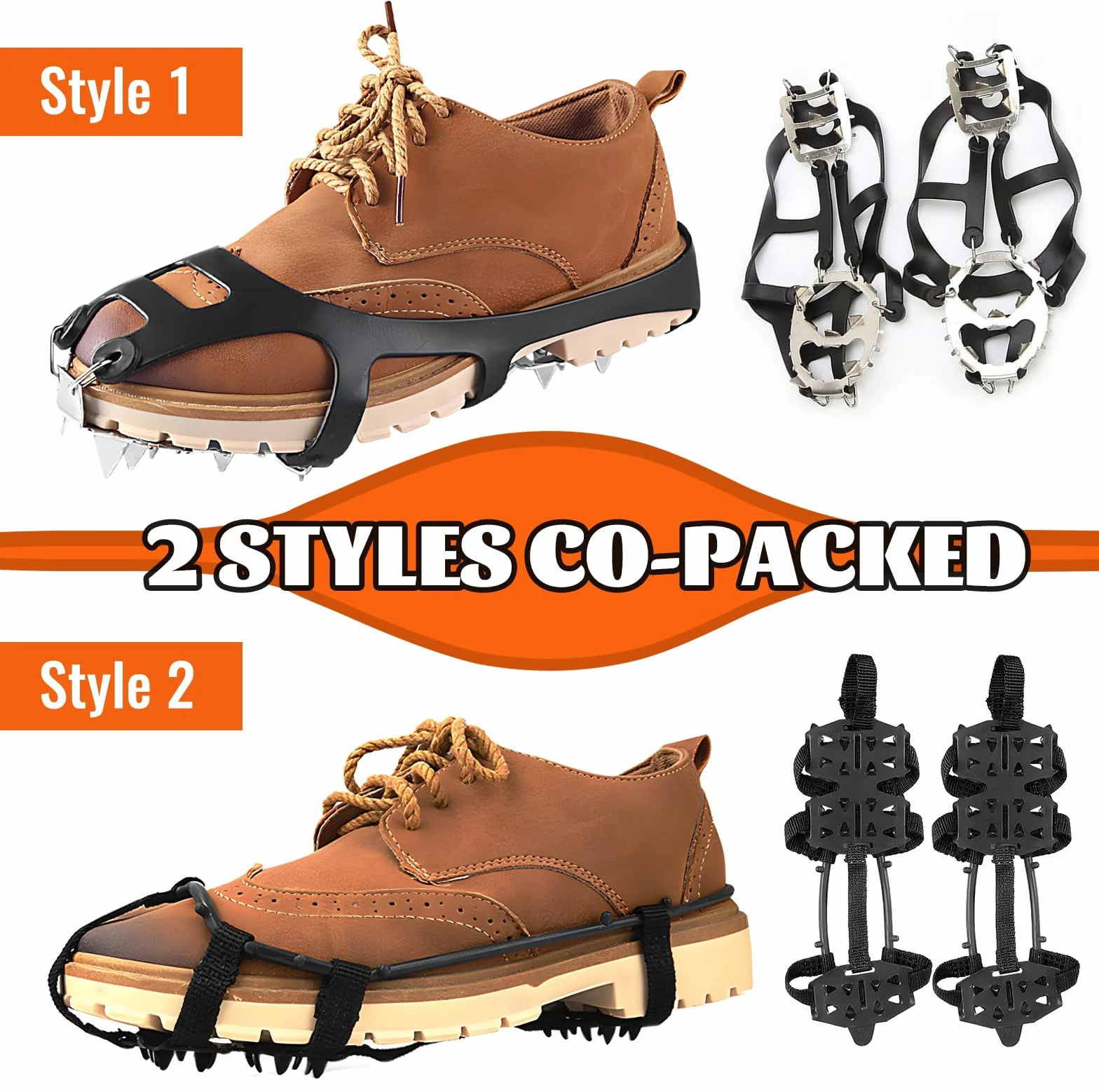 Crampons antidérapants pour chaussures de randonnée, lot de 2 paires, noir, taille L