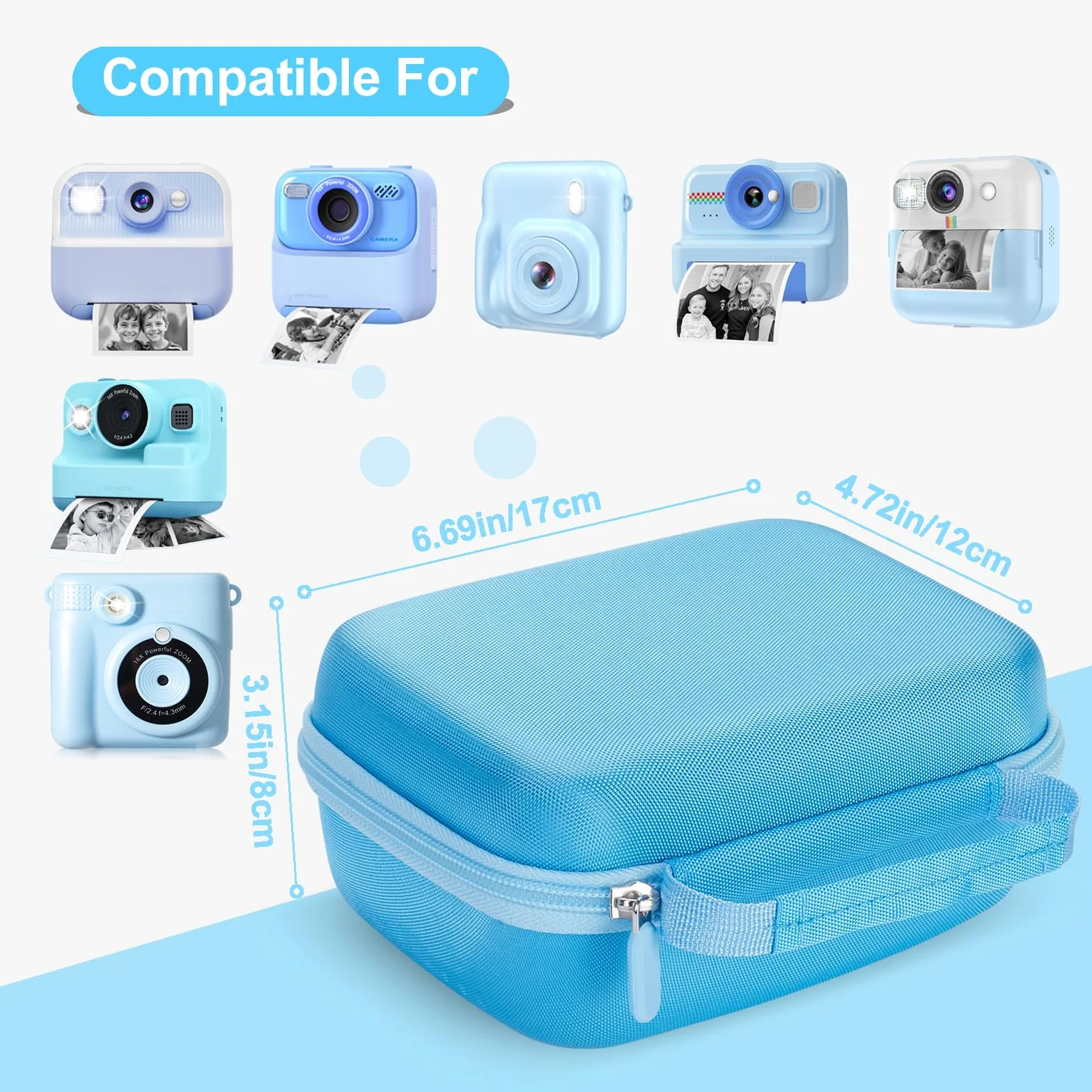 Etui Appareil Photo Résistant aux Chocs avec Dragonne pour Enfant - Bleu