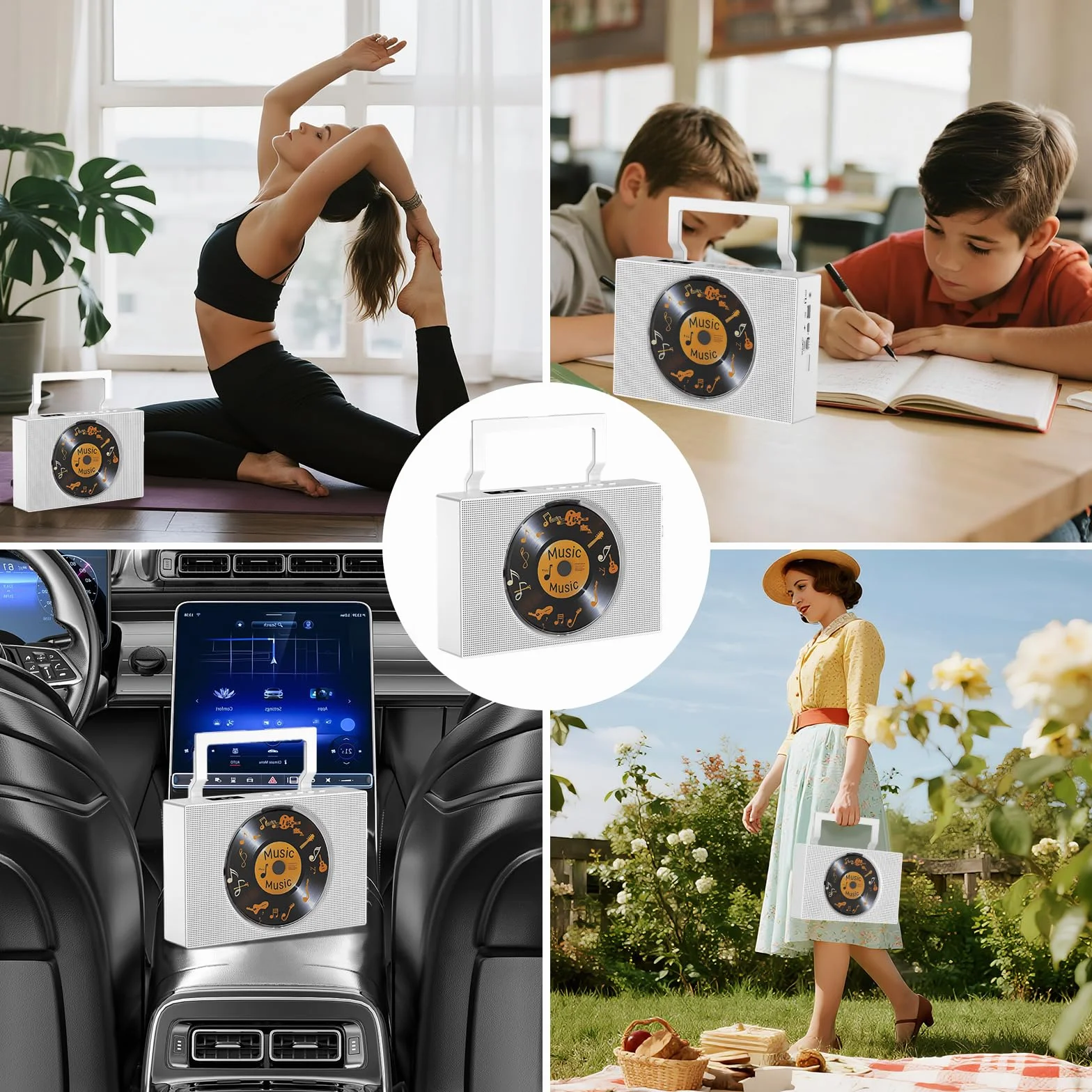 Lecteur CD Bluetooth Radio FM avec Poignée Haut-parleurs Télécommande AUX 3,5 mm Prise Casque USB Type-C Lecteur MP3