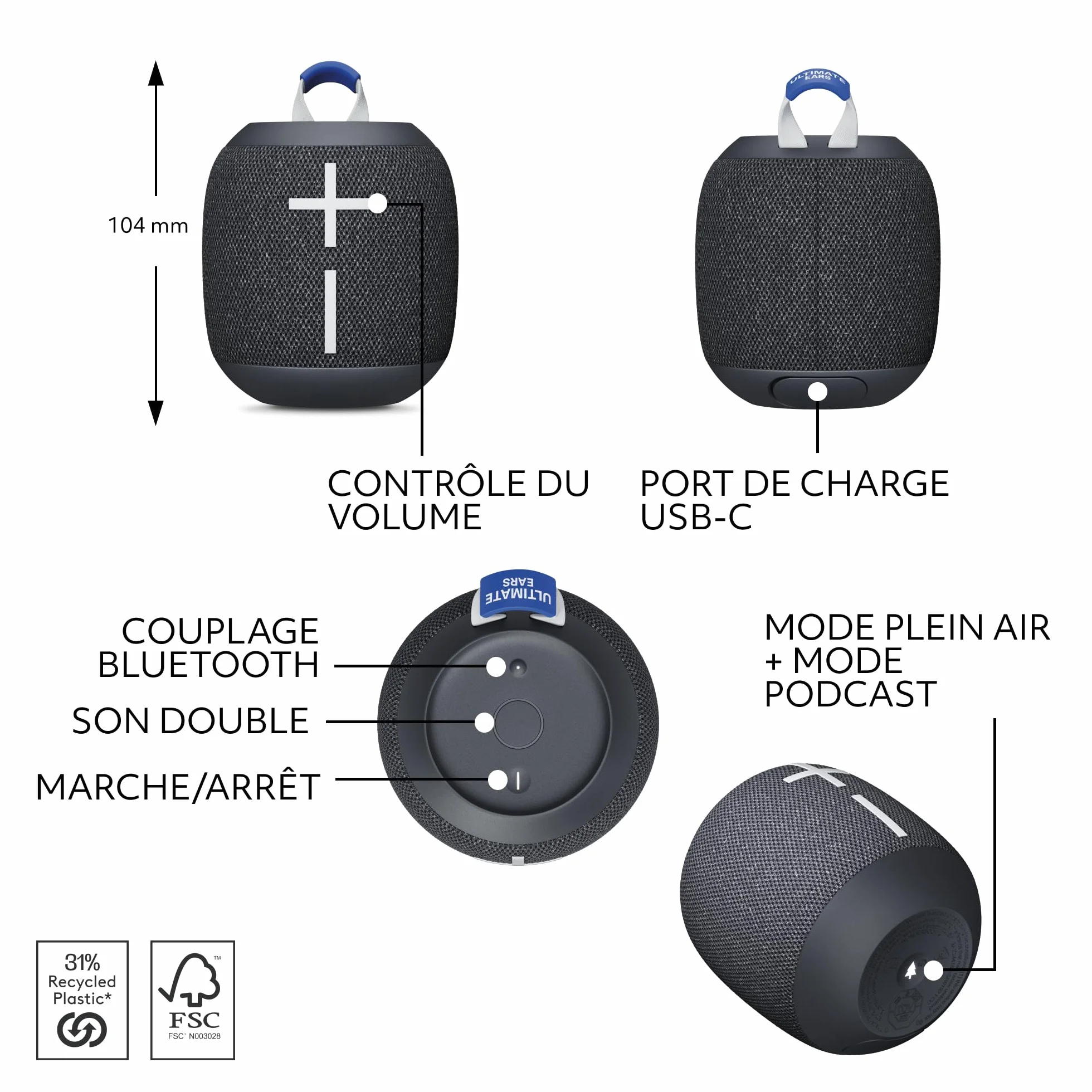 Ultimate Ears Wonderboom 4 Enceinte Bluetooth Portable étanche Son 360° Basses 40m Noir