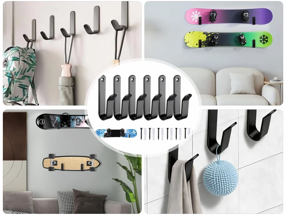 Support Mural pour Snowboard 6 Pièces, Rack Horizontal avec Vis, pour Skateboard, Chambre Garage