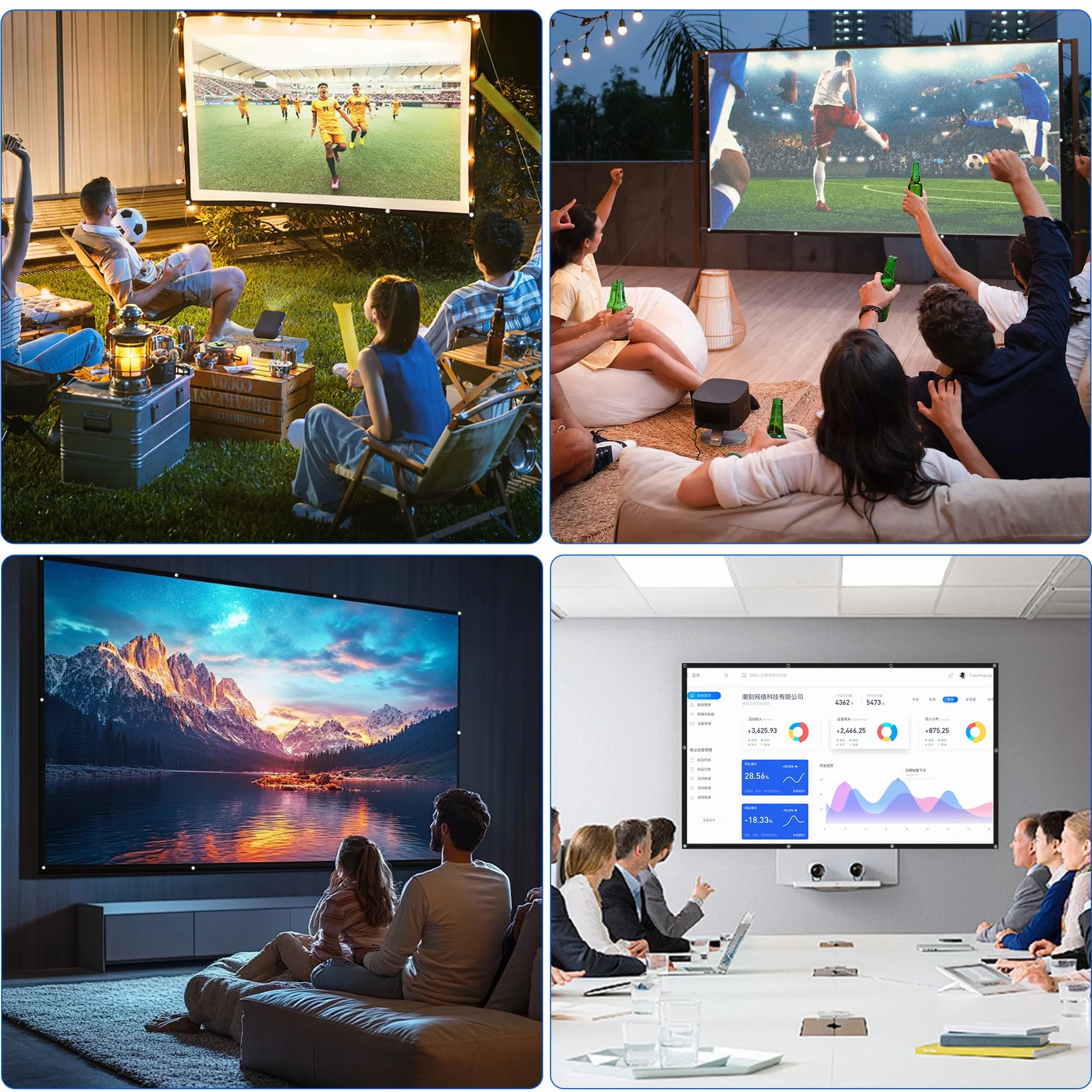 Écran de Projection 100 Pouces 16:9 4K Full HD Pliable Anti-Plis pour Cinéma Maison