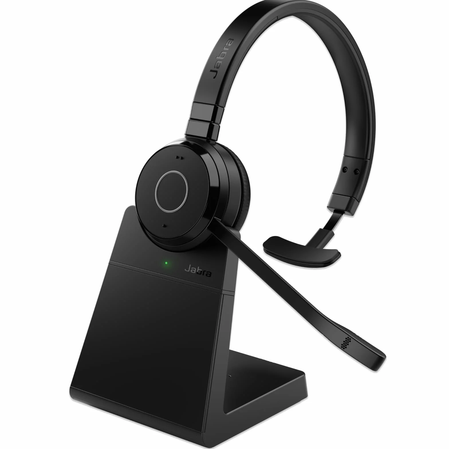 Jabra Evolve 65 Te (3e Éd. 2025) Micro-Casque Mono Bluetooth, connecte 2 appareils, 16 h d’autonomie, Micro antibruit, Adaptateur USB-A, Compatible avec Les applis de réunion, Base de Charge, Noir