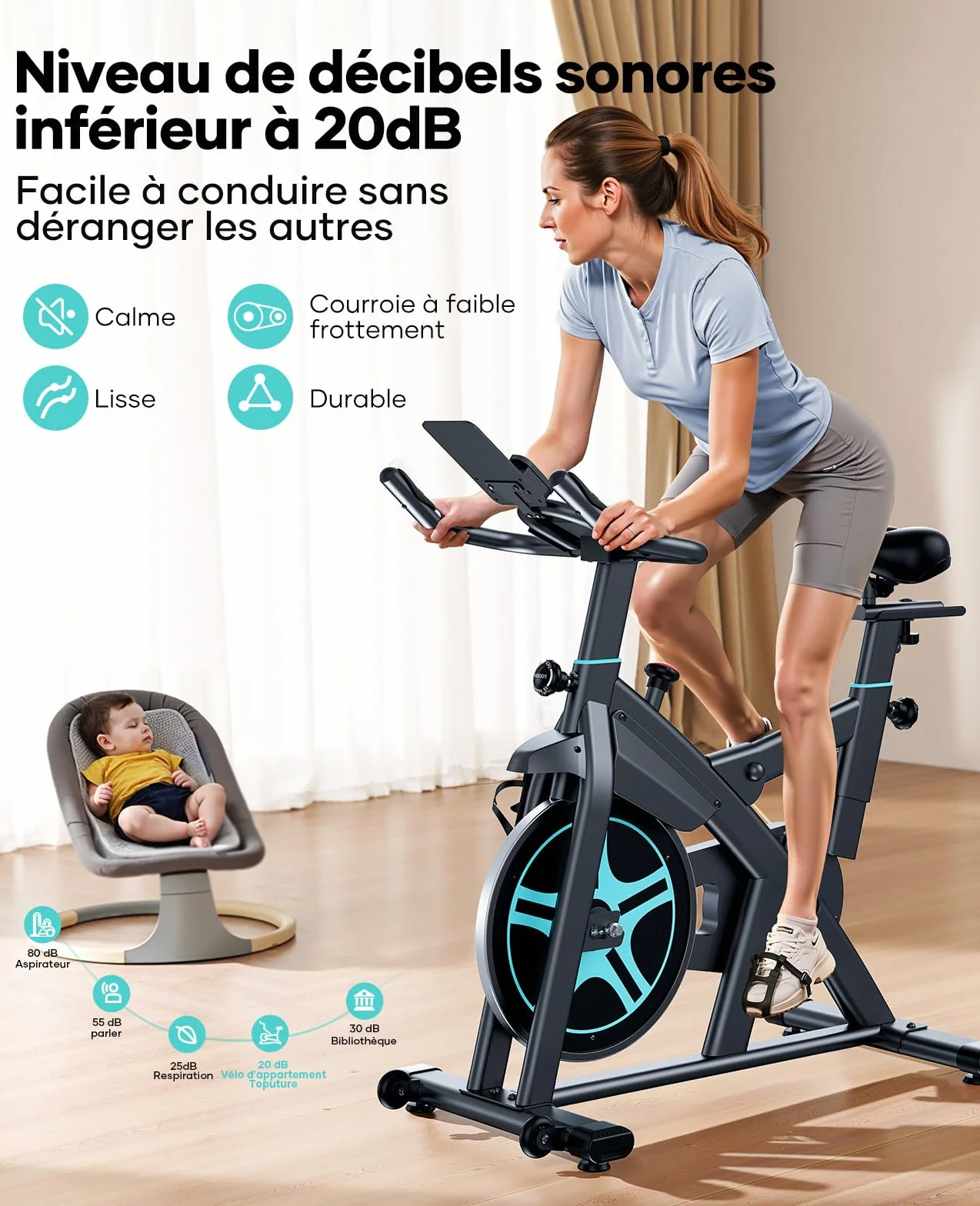 TOPUTURE Velo d'Appartement avec Écran LCD, Résistance Réglable 100 Niveaux, Silencieux, Capacité 160 kg