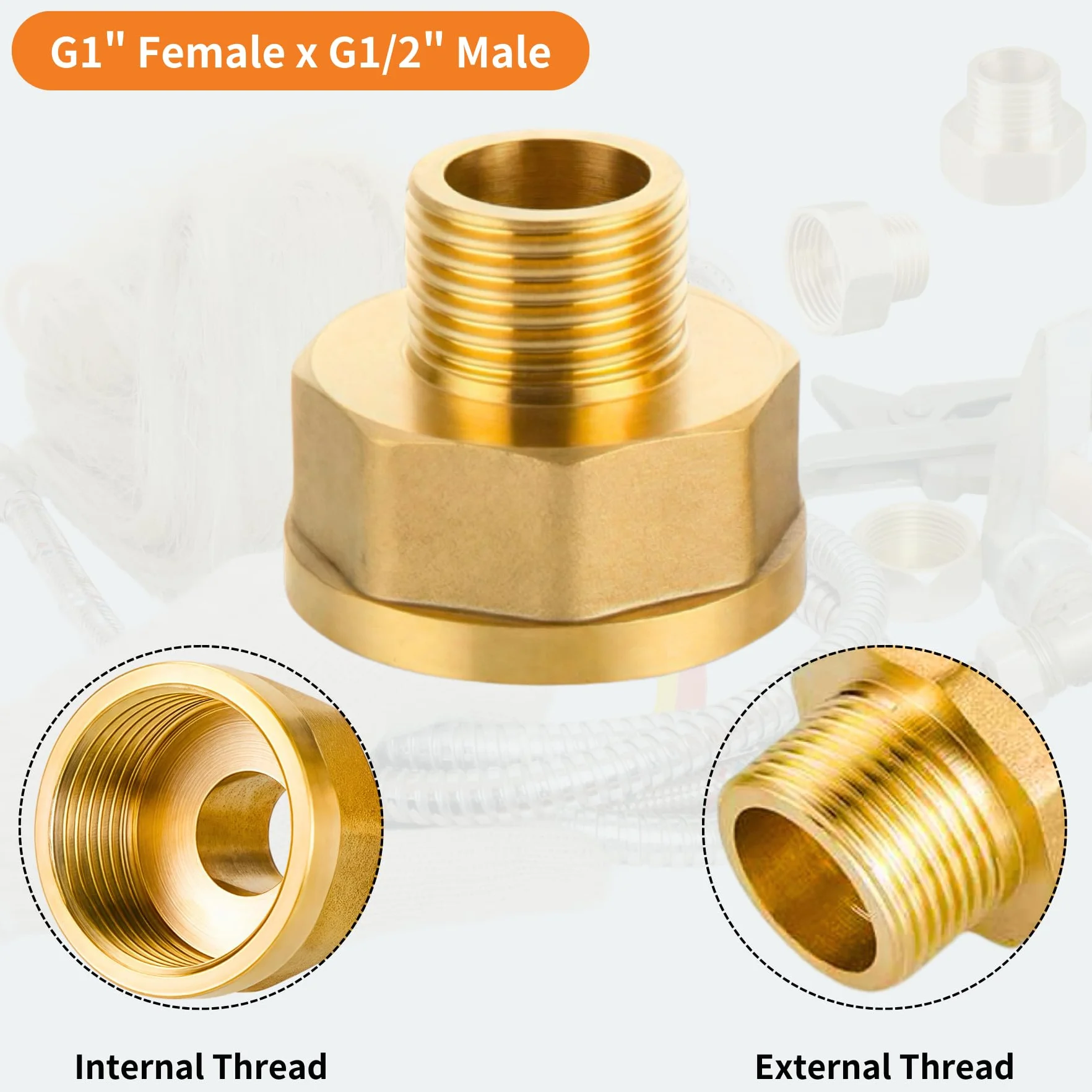 Réduction G1/2" à G1" en laiton,2 pièces Rallonge de réduction G1/2" extérieur(Ø20,3mm) x G1" intérieur(Ø30,5mm),Mamelon à manchon réduit F/M avec joint en caoutchouc