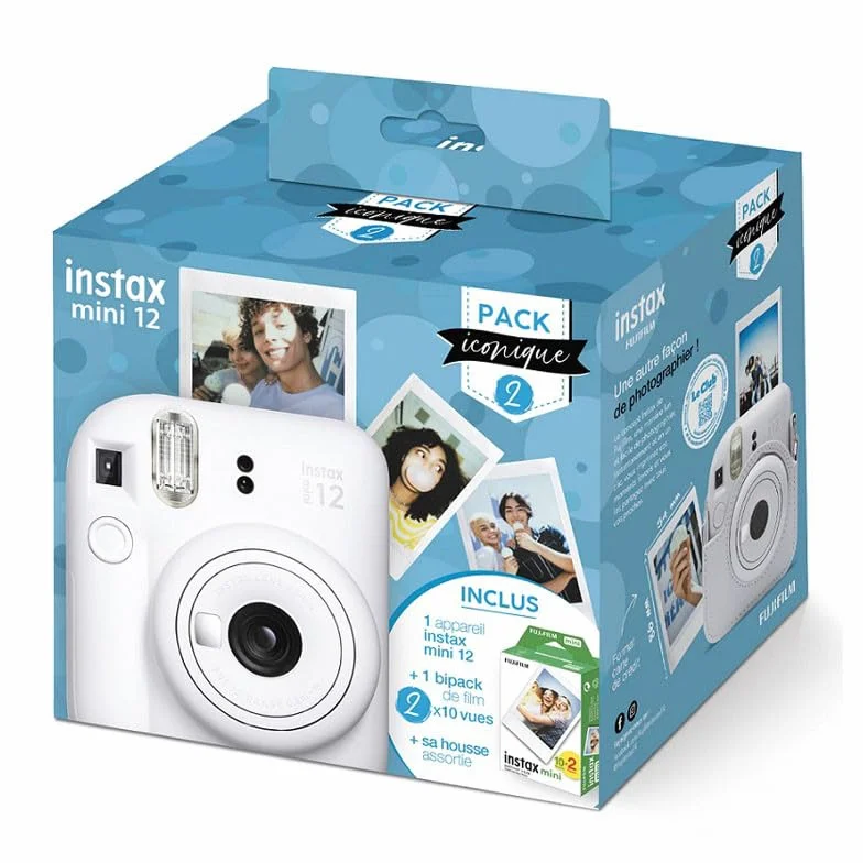 FUJIFILM Appareil Photo Instantané Instax Mini 12 Blanc Pack Iconique