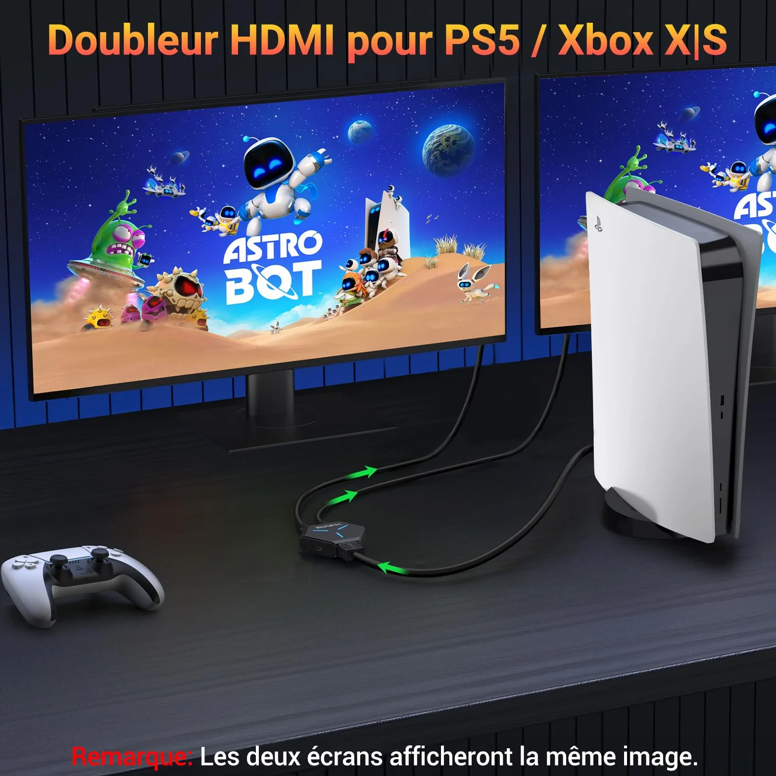 Splitter HDMI 2 Sorties 4K 1440p 1080p HDCP 3D Compatible PC PS4 PS5