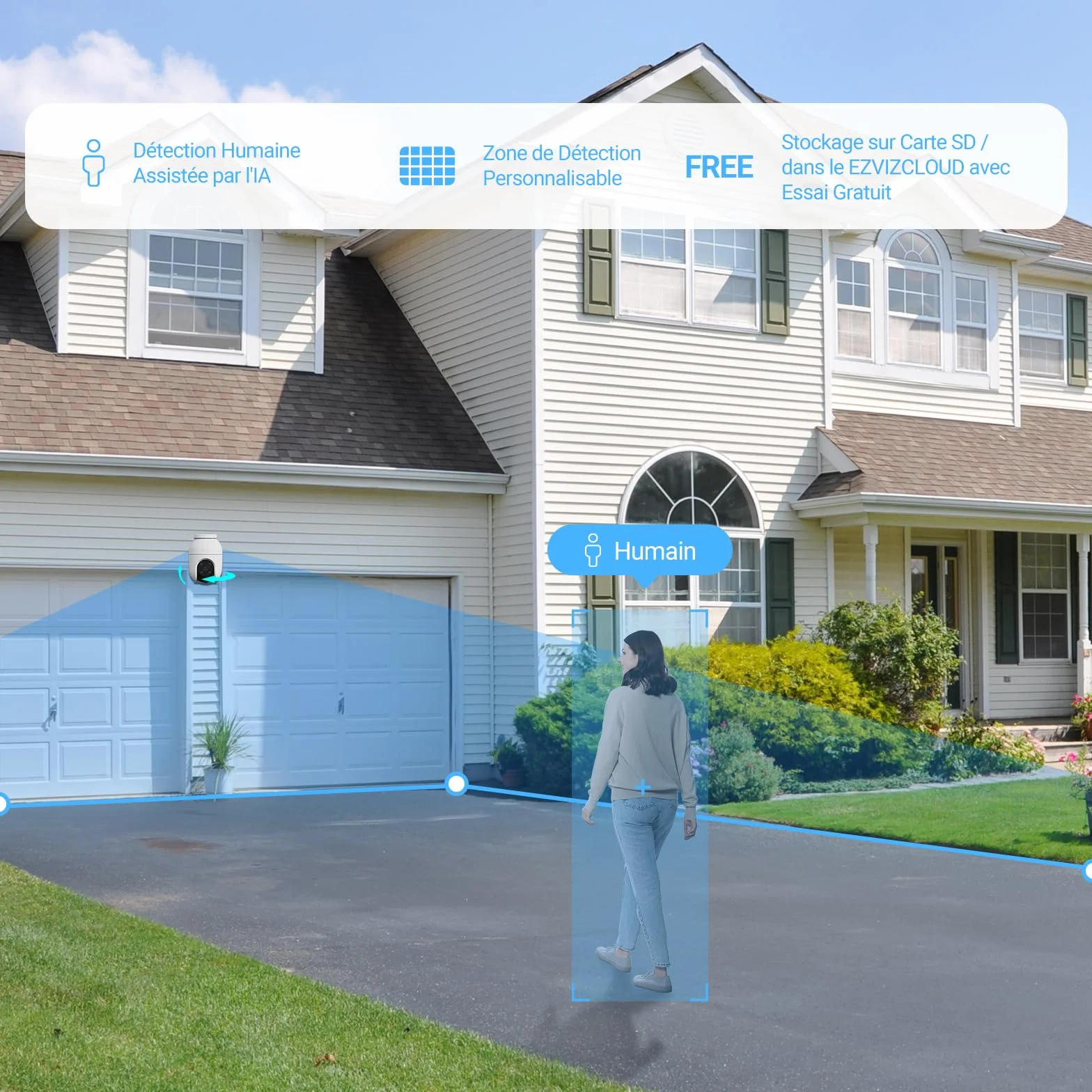 EZVIZ C8c 2MP Camera Surveillance WiFi Extérieure à 360° avec Suivi Auto-Zoom, Détection de Forme Humaine, Vision Nocturne en Couleur, Audio Bidirectionnel, IP65 Etanche, Défense Active