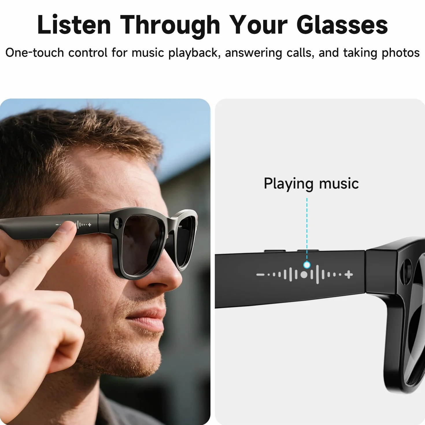 ELECGO AI Smart Glasses with 8MP HD 1080p Video Camera, Bluetooth Audio Sunglasses, Real Time Translation, Voice Control, 15° Adjustable Temple