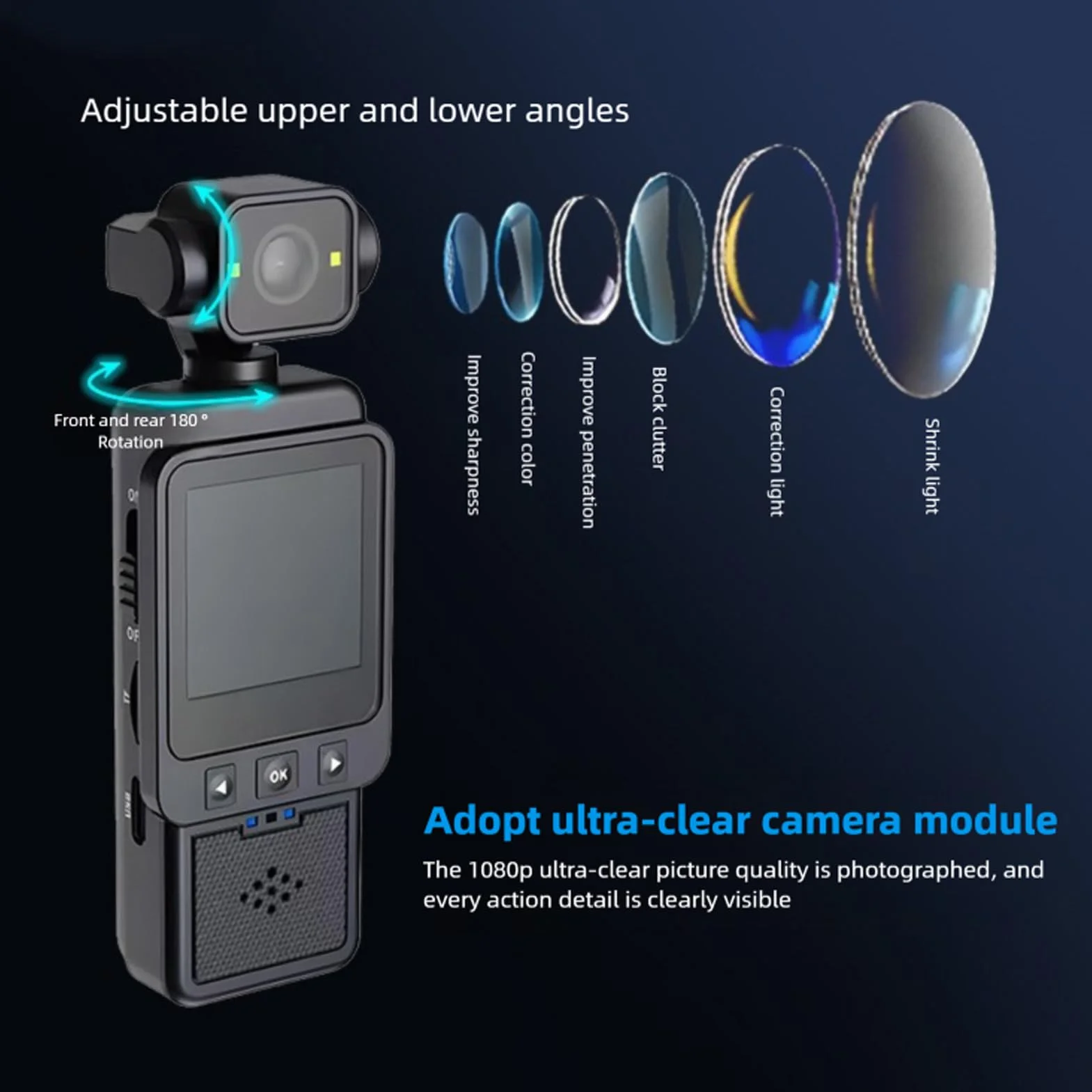 Caméra Vlog 1080p avec Objectif Rotatif 270°/180°, Caméscope WiFi, Écran HD 1,3 Pouces, Lumière LED, Stabilisation Numérique