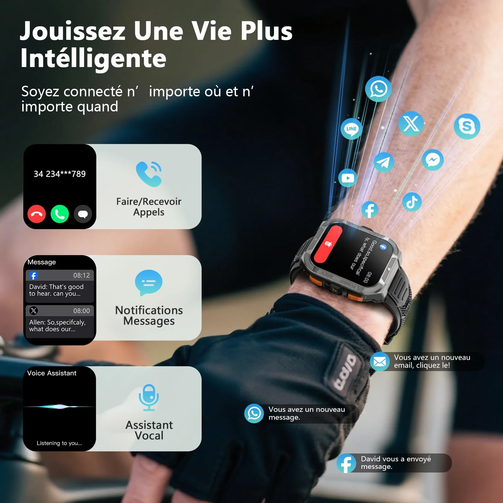 Blackview Montre Connectée Homme avec GPS Intégré, Montre Connectée Appel Bluetoot 900 mAh Batterie, Montre Sport avec Podometre,110+ Sportifs,Suivi Santé et Sommeil, Smart Watch pour Android iOS