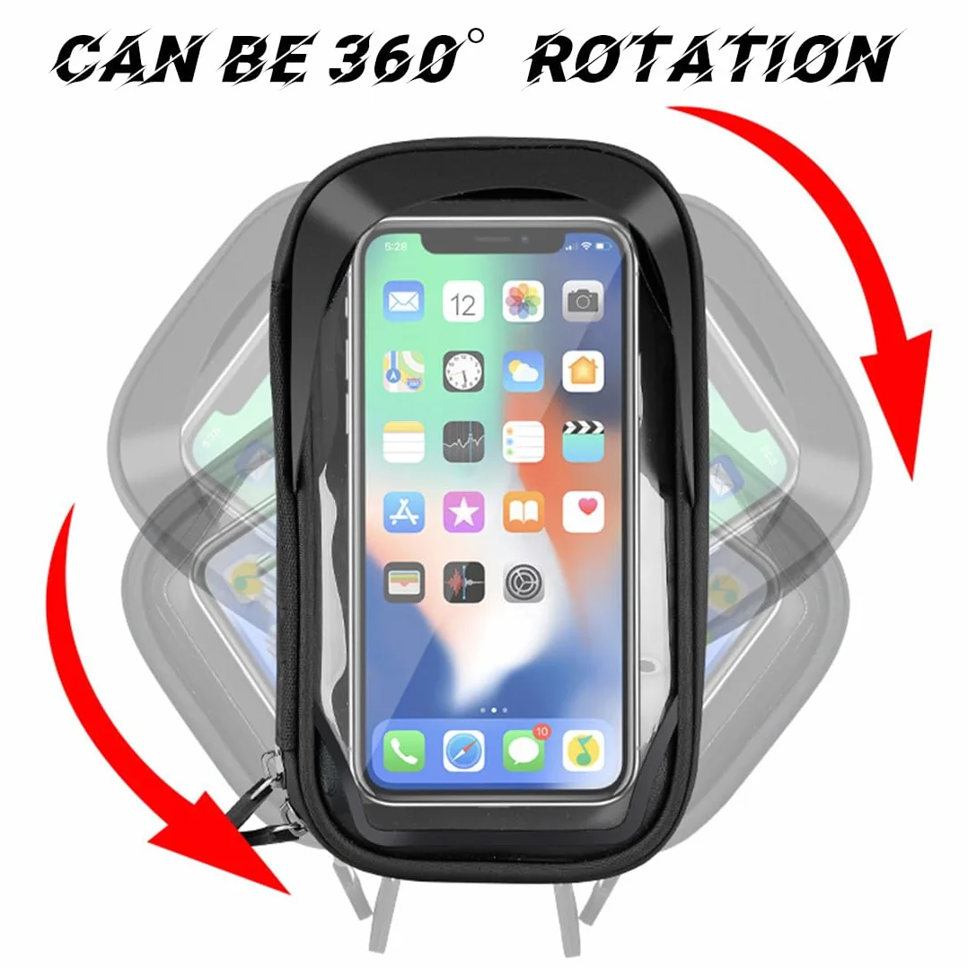 Support Téléphone Velo Etanche, Support Telephone Moto, 360° Rotation IPX6, Compatible avec VTT et Moto, Porte Téléphone Velo avec Coque Arrière Transparente, Port de Charge, pour 6.5 Pouces