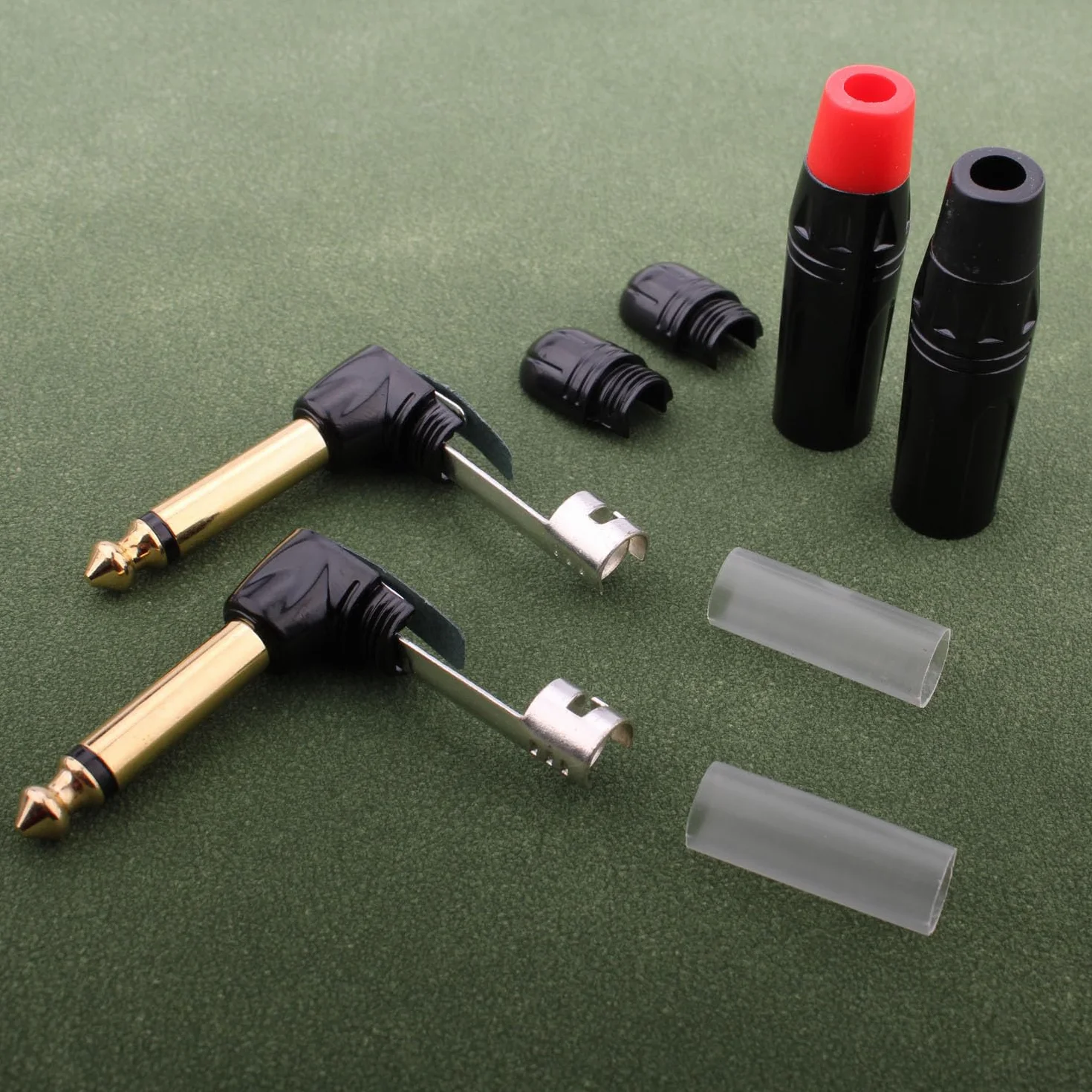 RUNCCI-YUN 2 pièces 6.35mm 1/4 "TS souder connecteur Jack,Mono Audio Souder Connecteur connecteur angle droit de 6.35mm,prise de micro 6,35 TS plaqué or pour câbles haut-parleur/guitare/microphone
