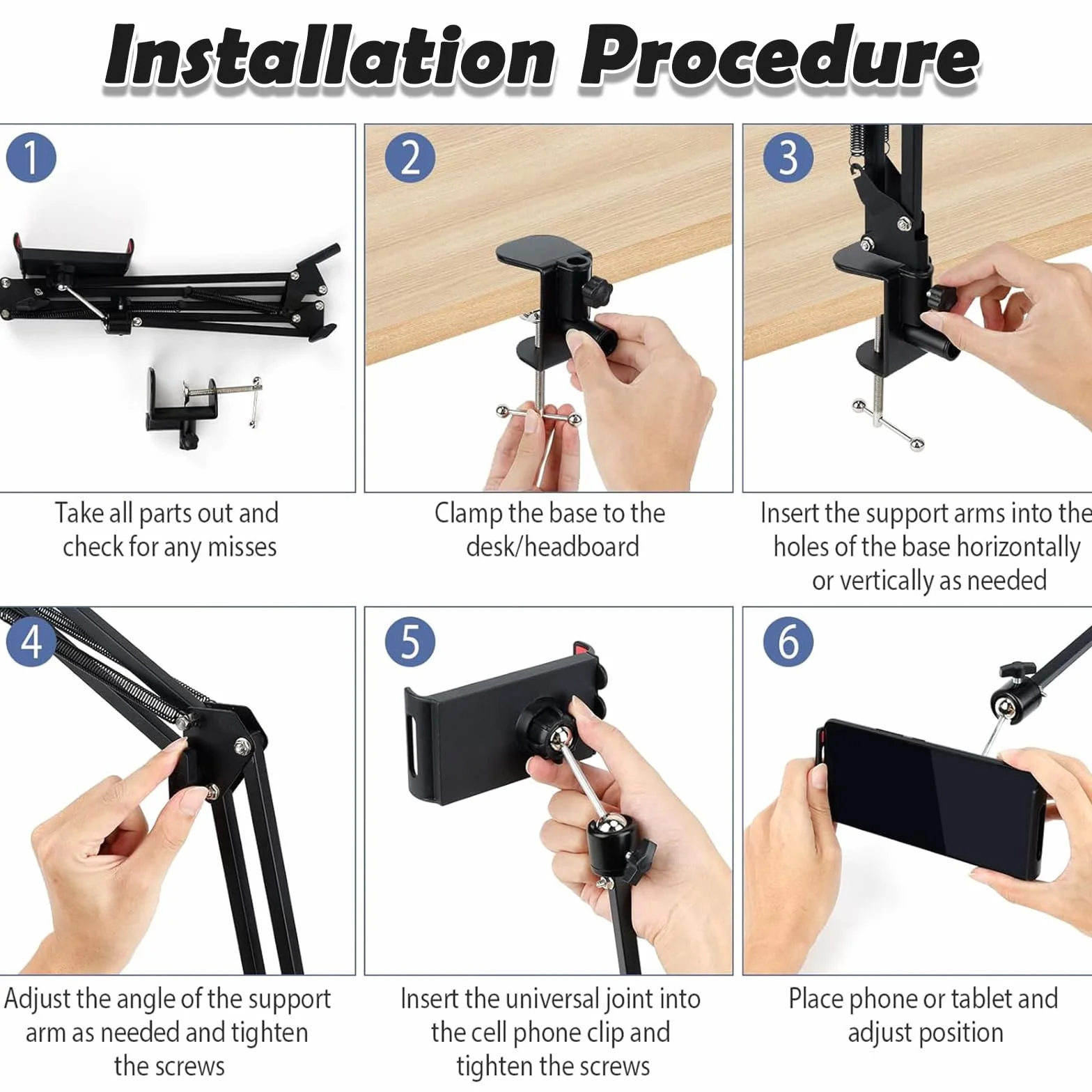 Support Telephone Lit, Flexible Long Bras Rotation 360° Réglable, 4,7-12,9 Pouces, Lisez en Position Allongée sans Avoir à Tenir Votre Kindle, Votre Téléphone Portable ou Votre Tablette
