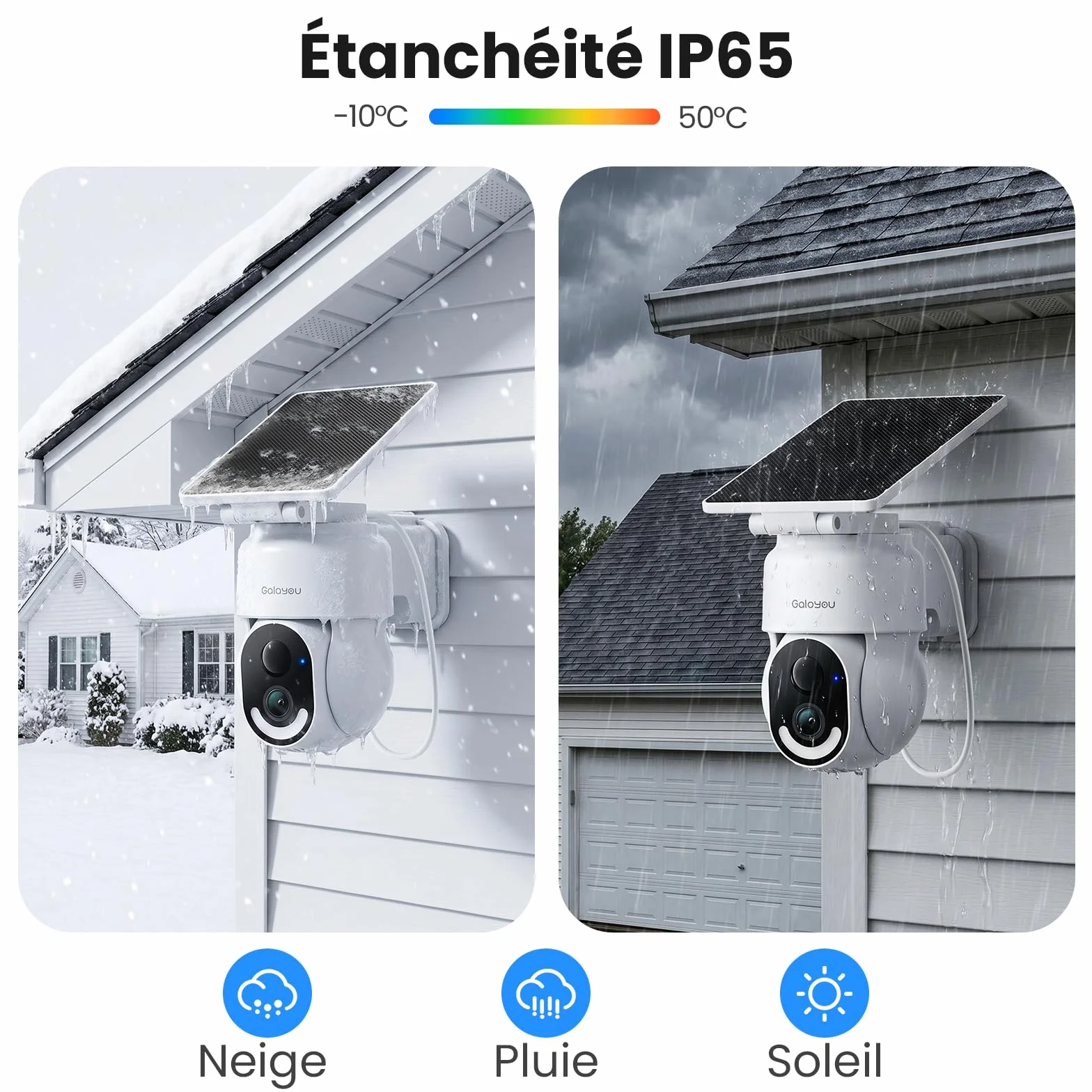 GALAYOU 2K Camera Surveillance WiFi Exterieure sans Fil - Camera Exterieur sans Fil Solaire, 2.4GHz, 360° PTZ Suivi, PIR + Alarme Sonore/Lumière, Audio Bidirectionnel, Vision Nocturne Couleur, IP65