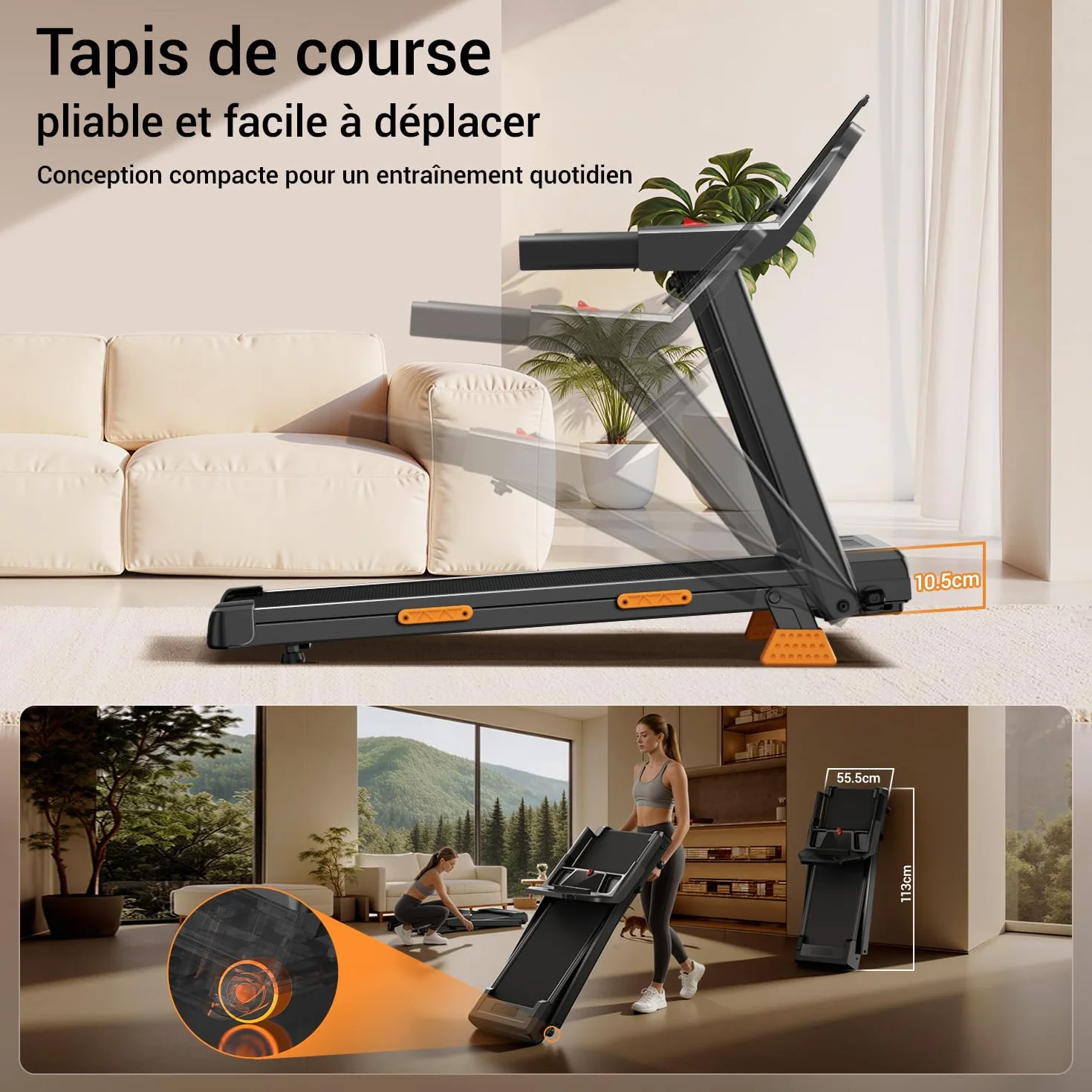 UMAY Tapis de Course Pliable 12km/h, Tapis Roulant Électrique 3,0 avec 12 Programmes d'Entraînement et Inclinaison