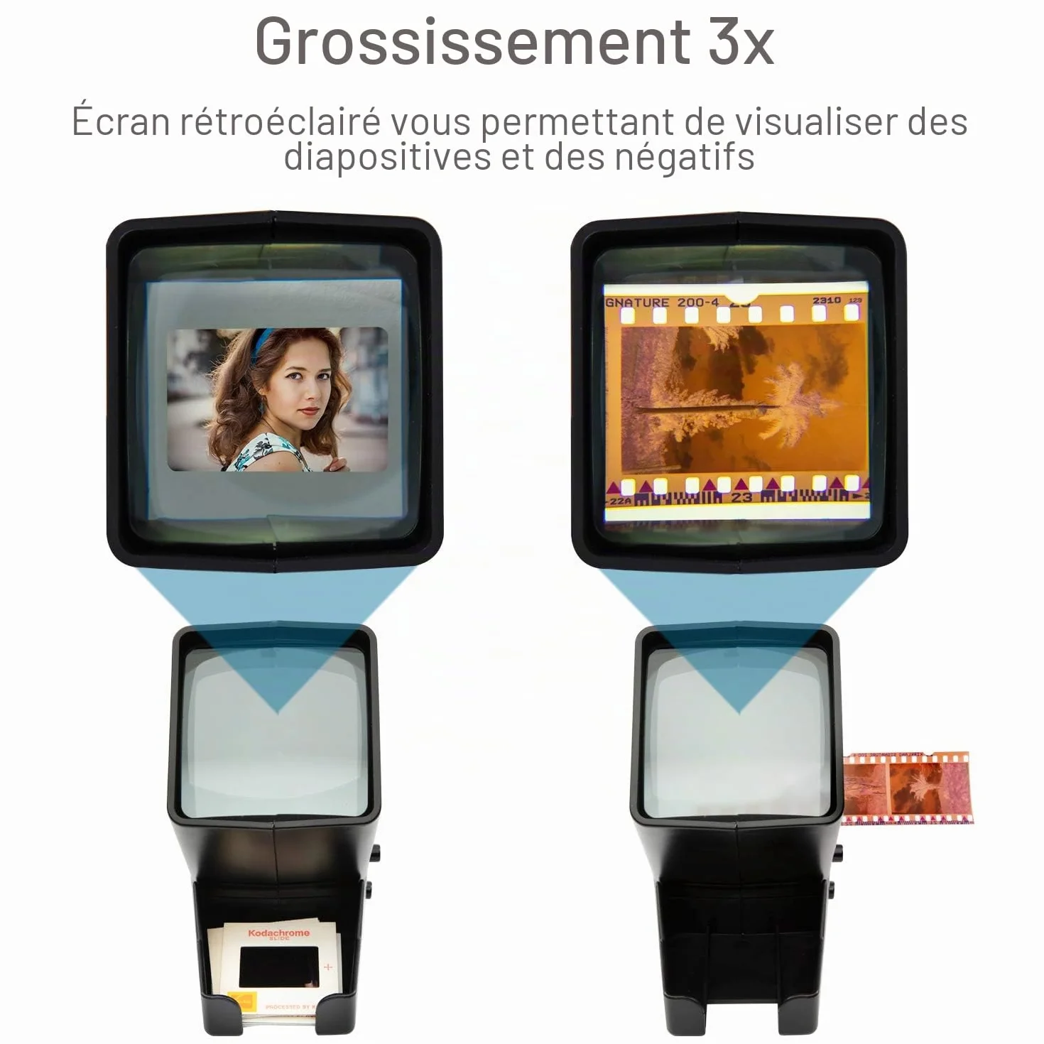 Kodak Visionneuse de Diapositives et de Films 35 mm - Fonctionnement sur Batterie, grossissement 3X, visualisation éclairée par LED - pour Diapositives 35 mm et négatifs de Films