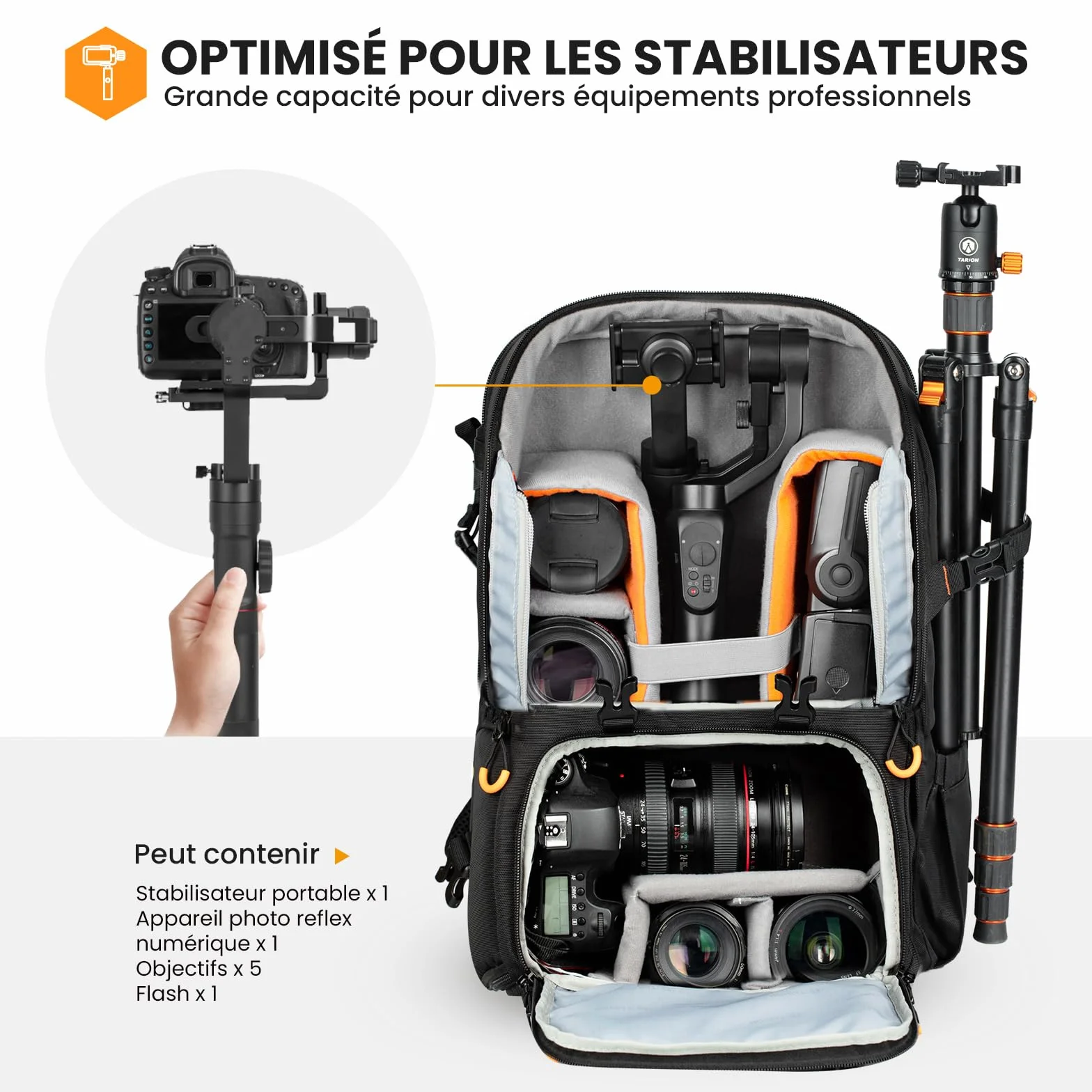 TARION Sac à Dos pour Appareil Photo 15L- Sac Photo avec Compartiment Ordinateur Portable 15,6" et Housse Imperméable | Pour Photographe, Randonnée et Voyage (PBL)
