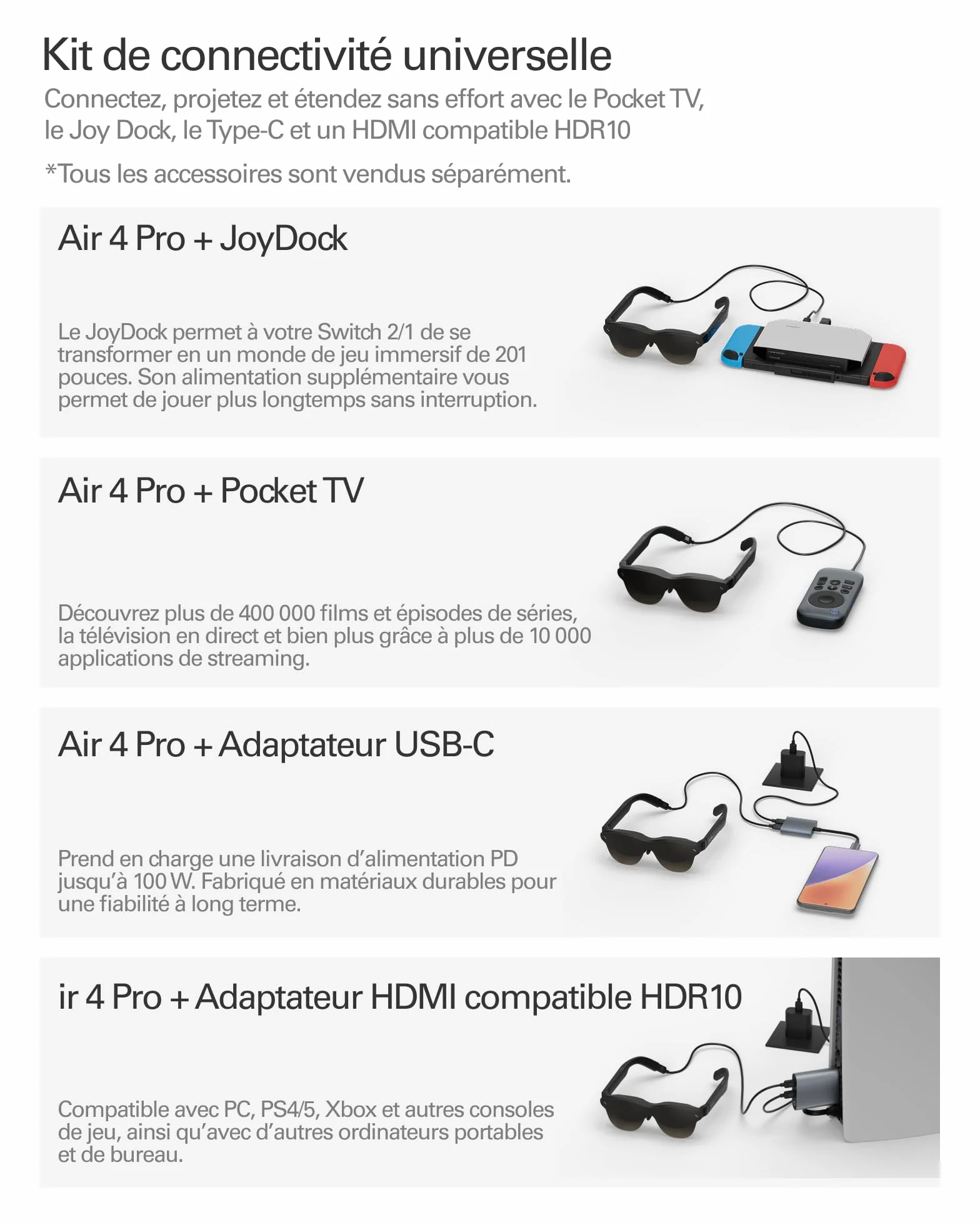 RayNeo Air 4 Pro Lunettes AR/XR, Écran HDR10, Puce Vision 4000, Cinéma Virtuel 201 Pouces, Audio par Bang & Olufsen, Lunettes 3D Films & Jeux pour iPhone 17,16,15/Android/Switch 2/Mac/Steam Deck/PS4/5