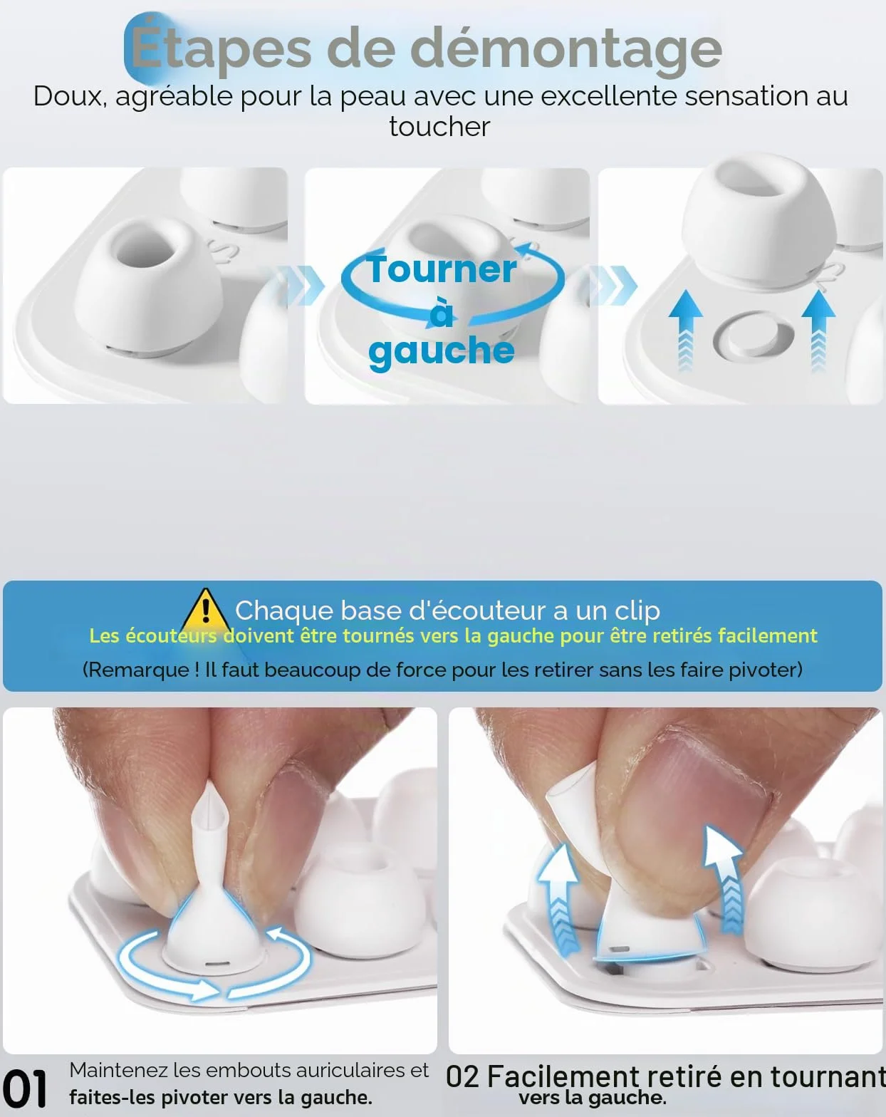 Lot de 4 embouts de Rechange Silicone pour Airpods Pro 2ème et 1ère génération, avec Trou de réduction du Bruit - Blanc (XS/S/M/L)